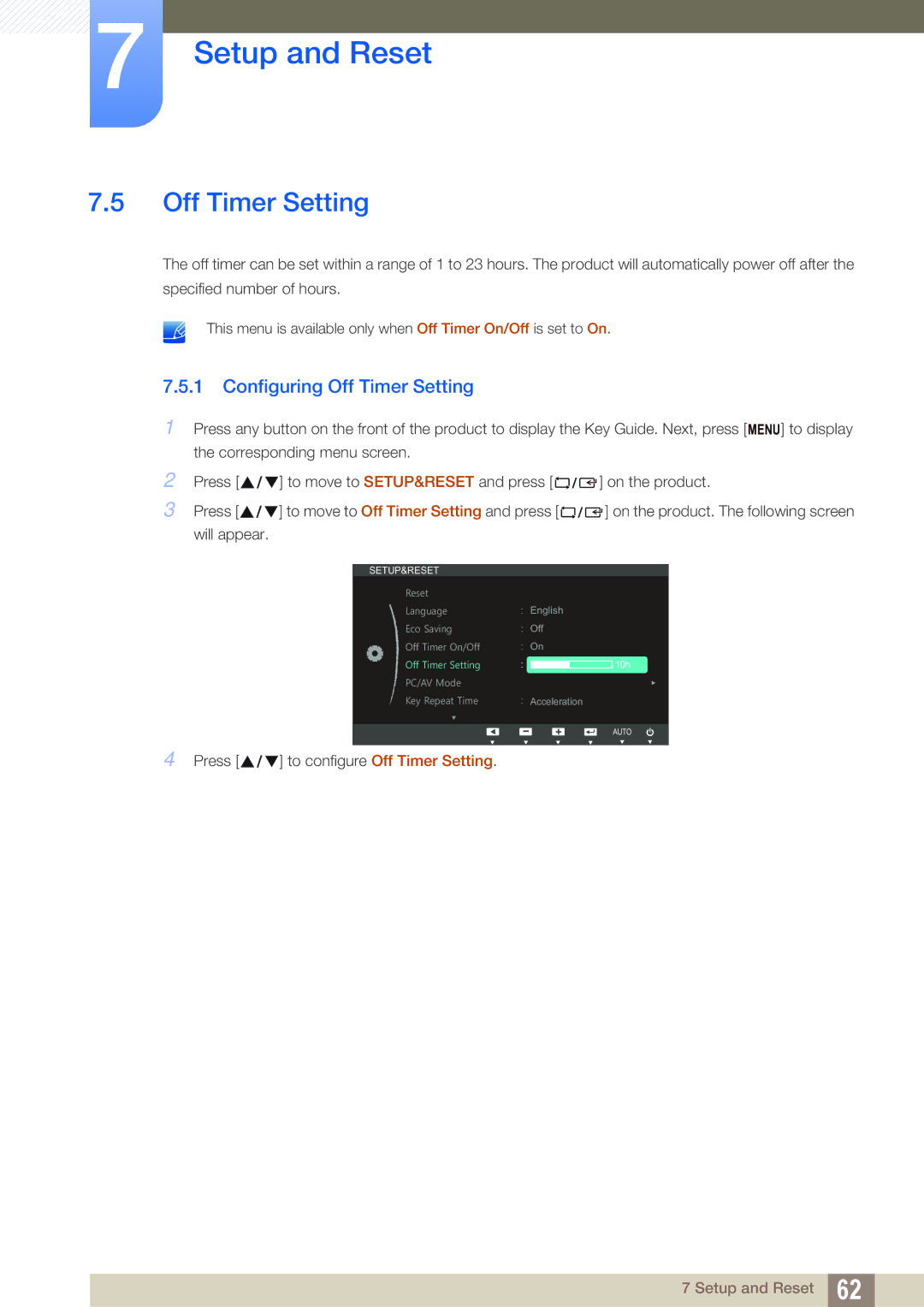 Samsung S27B550V, S27B350H, S23B550V user manual Configuring Off Timer Setting 