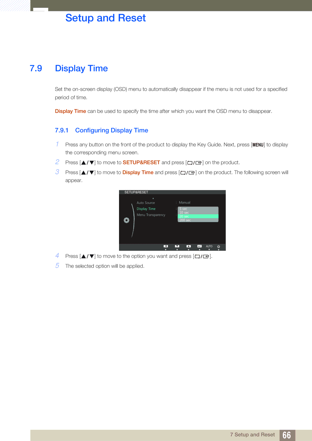 Samsung S27B550V, S27B350H, S23B550V user manual Configuring Display Time 