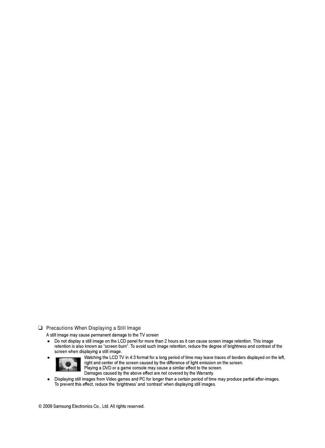 Samsung 350 user manual Precautions When Displaying a Still Image 