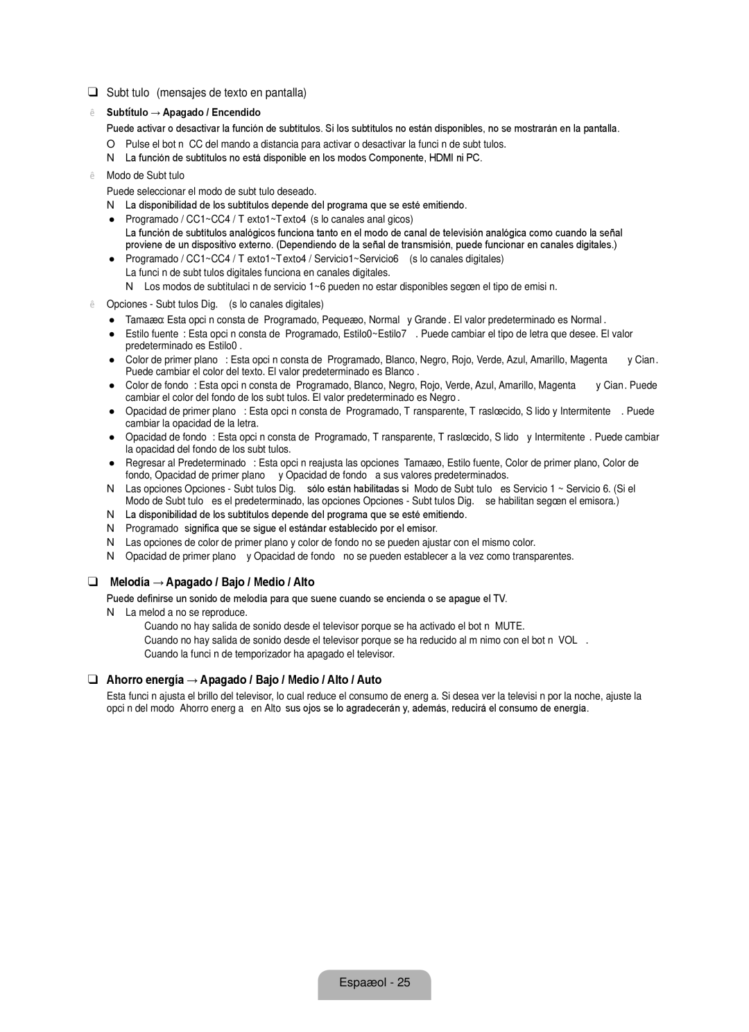 Samsung 350 user manual Subtítulo mensajes de texto en pantalla, Melodía → Apagado / Bajo / Medio / Alto 