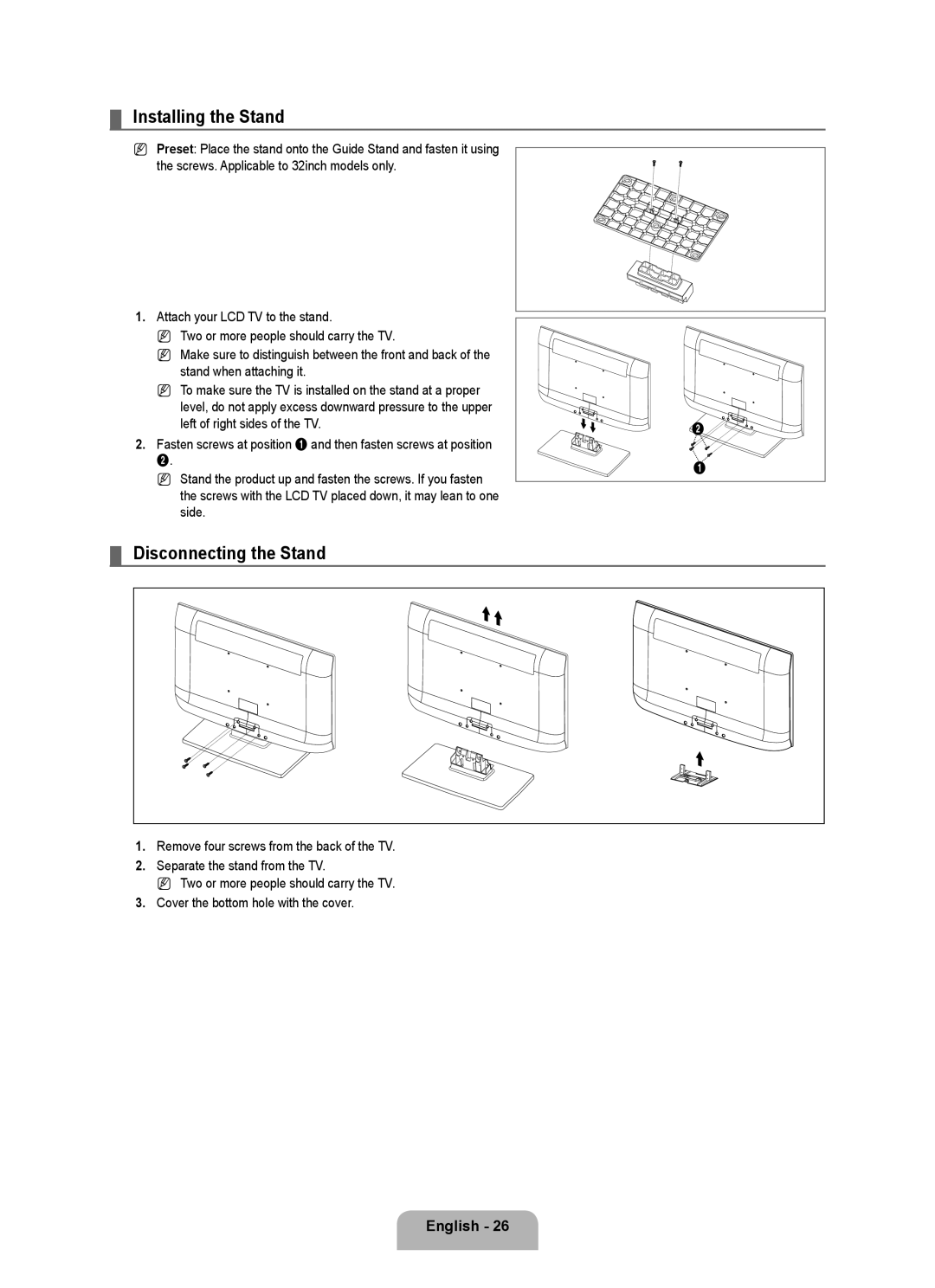 Samsung 350 user manual Installing the Stand, Disconnecting the Stand 