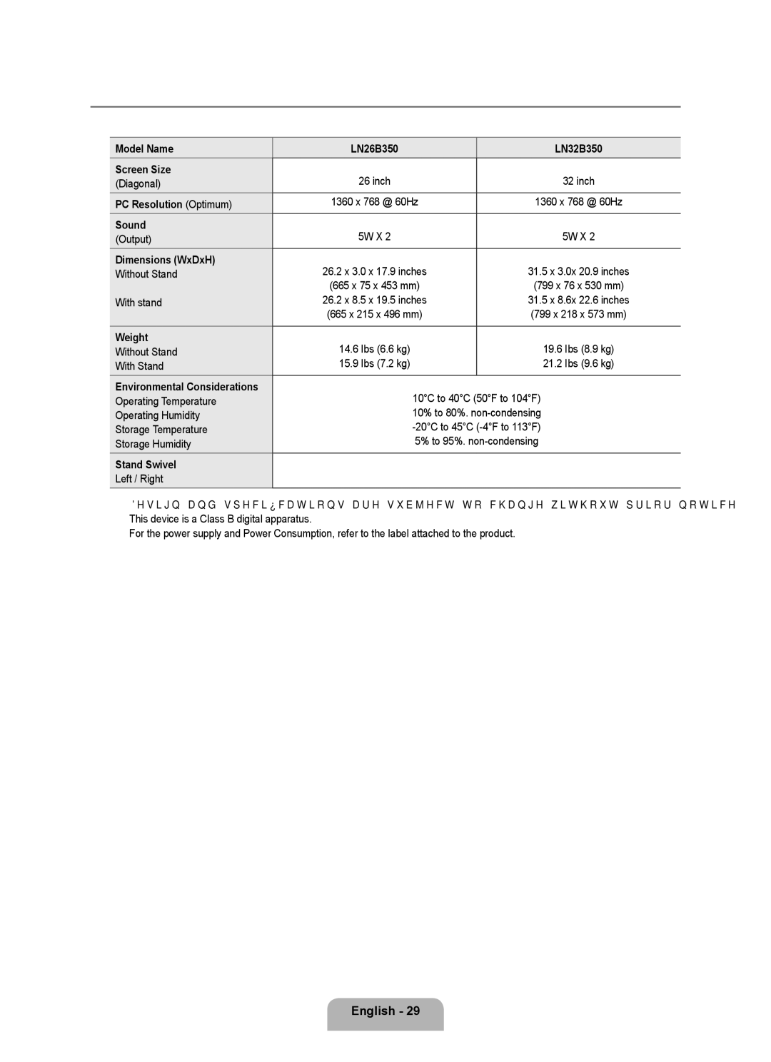 Samsung 350 user manual Specifications 