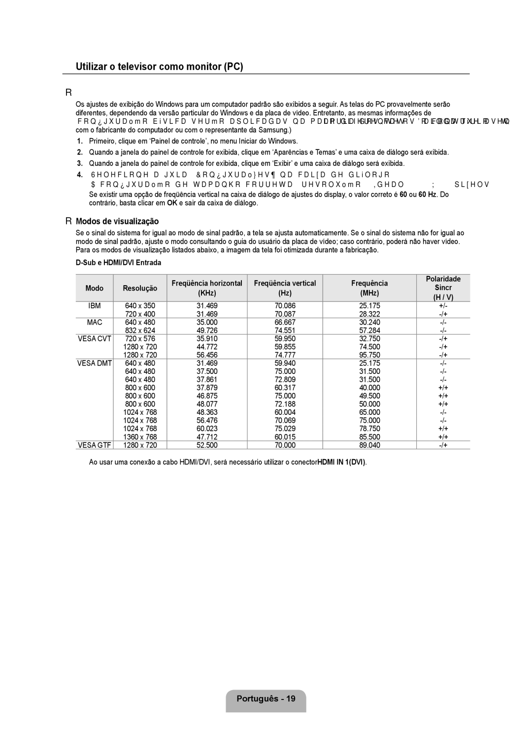 Samsung 350 user manual Utilizar o televisor como monitor PC, Configurando o software do PC baseado no Windows XP 