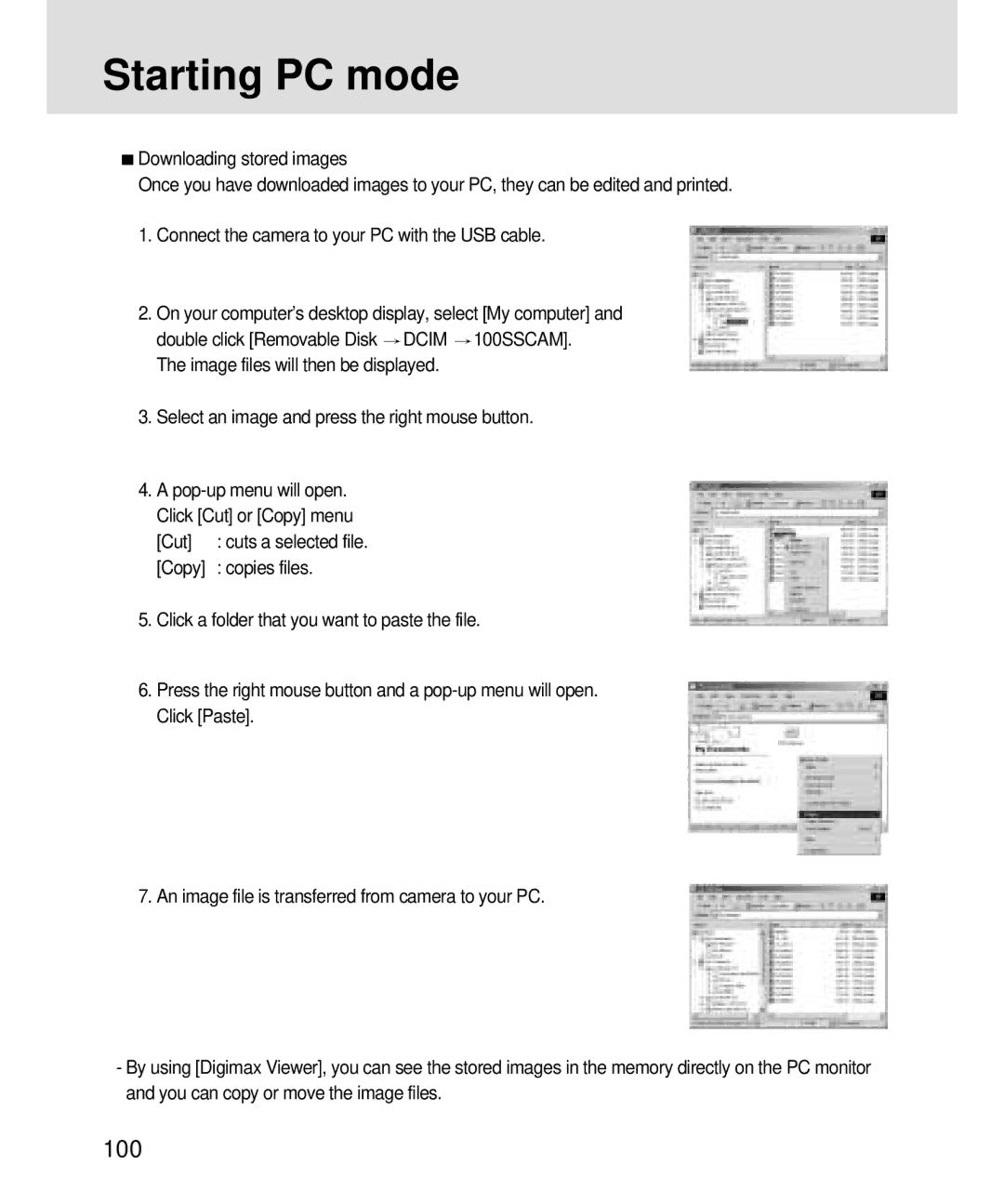 Samsung 3500, V3 manual Select an image and press the right mouse button, Cut 