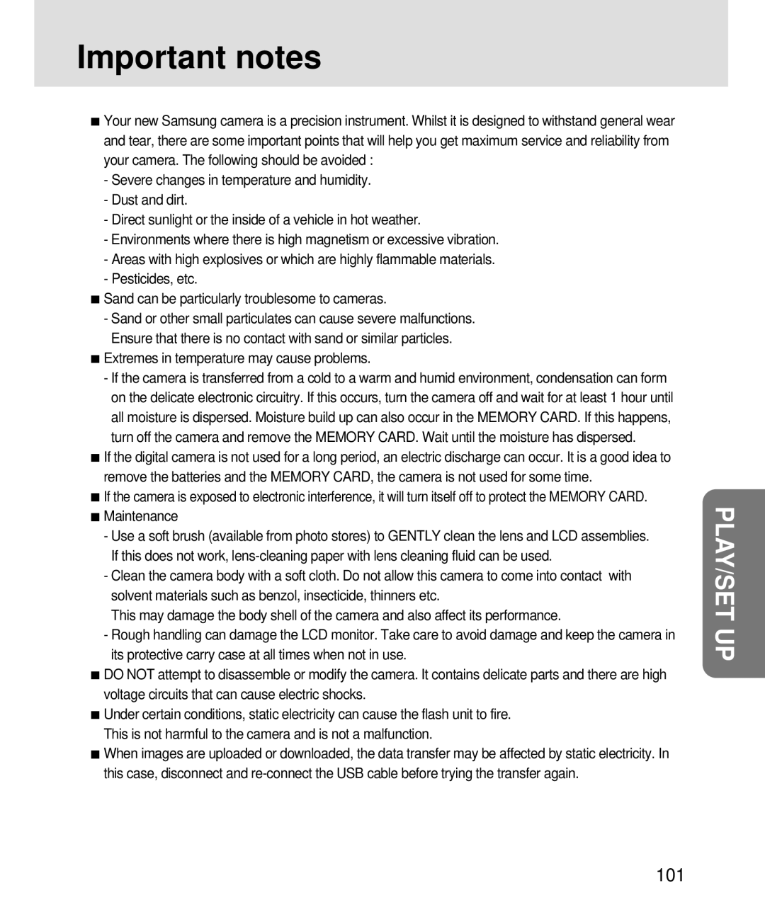 Samsung V3, 3500 manual Important notes, Extremes in temperature may cause problems 