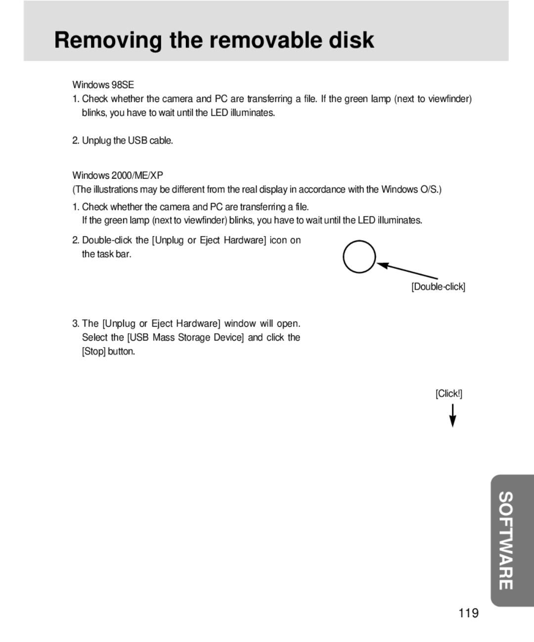 Samsung V3, 3500 manual Removing the removable disk 