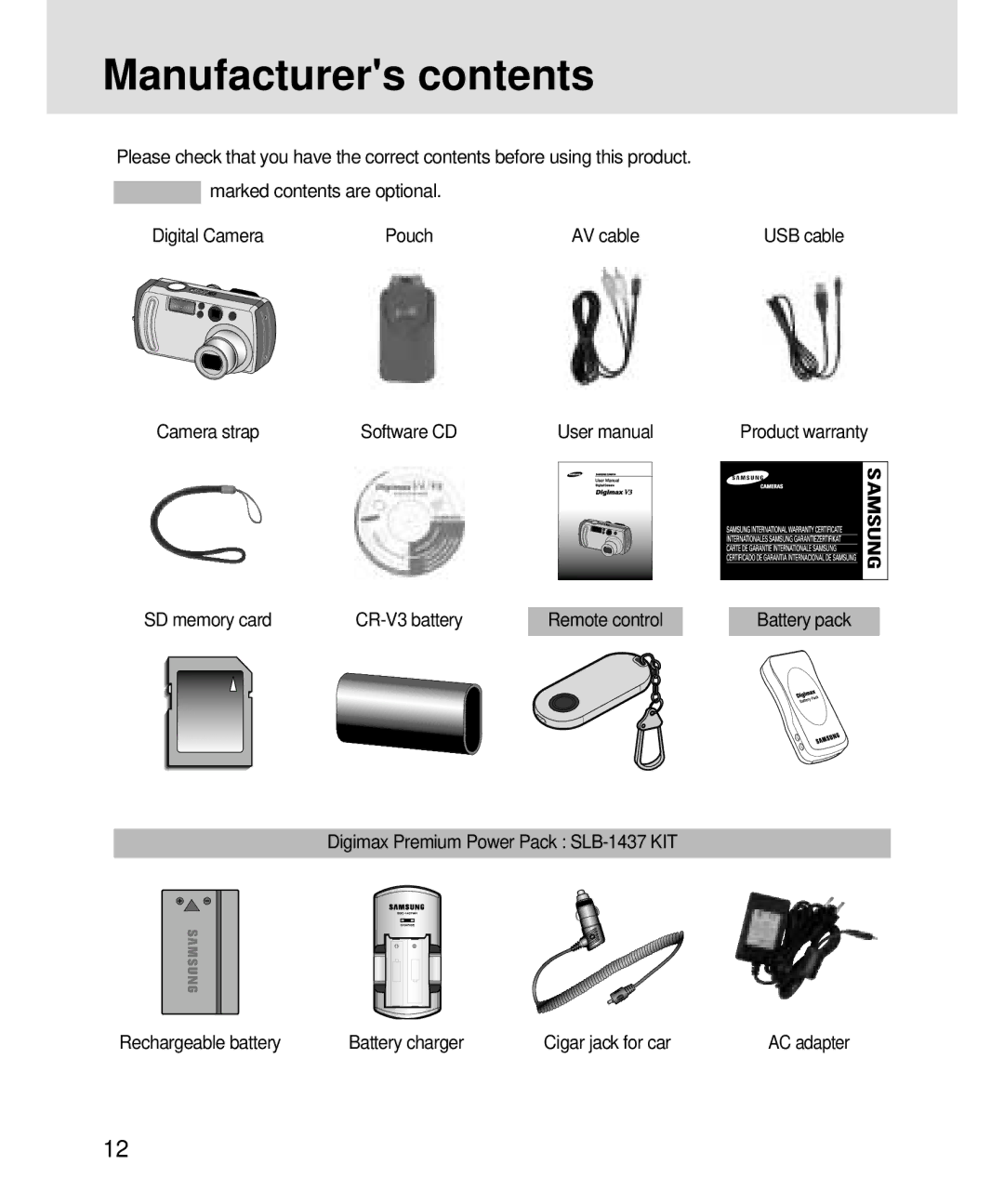 Samsung 3500, V3 manual Manufacturers contents 