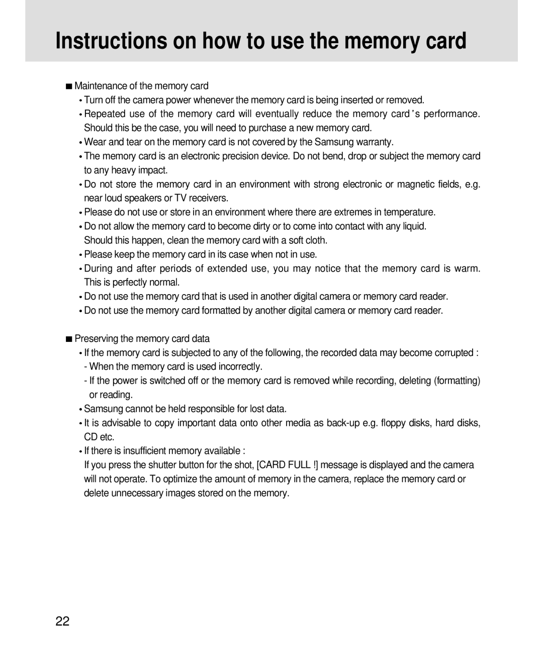 Samsung 3500, V3 manual Instructions on how to use the memory card 