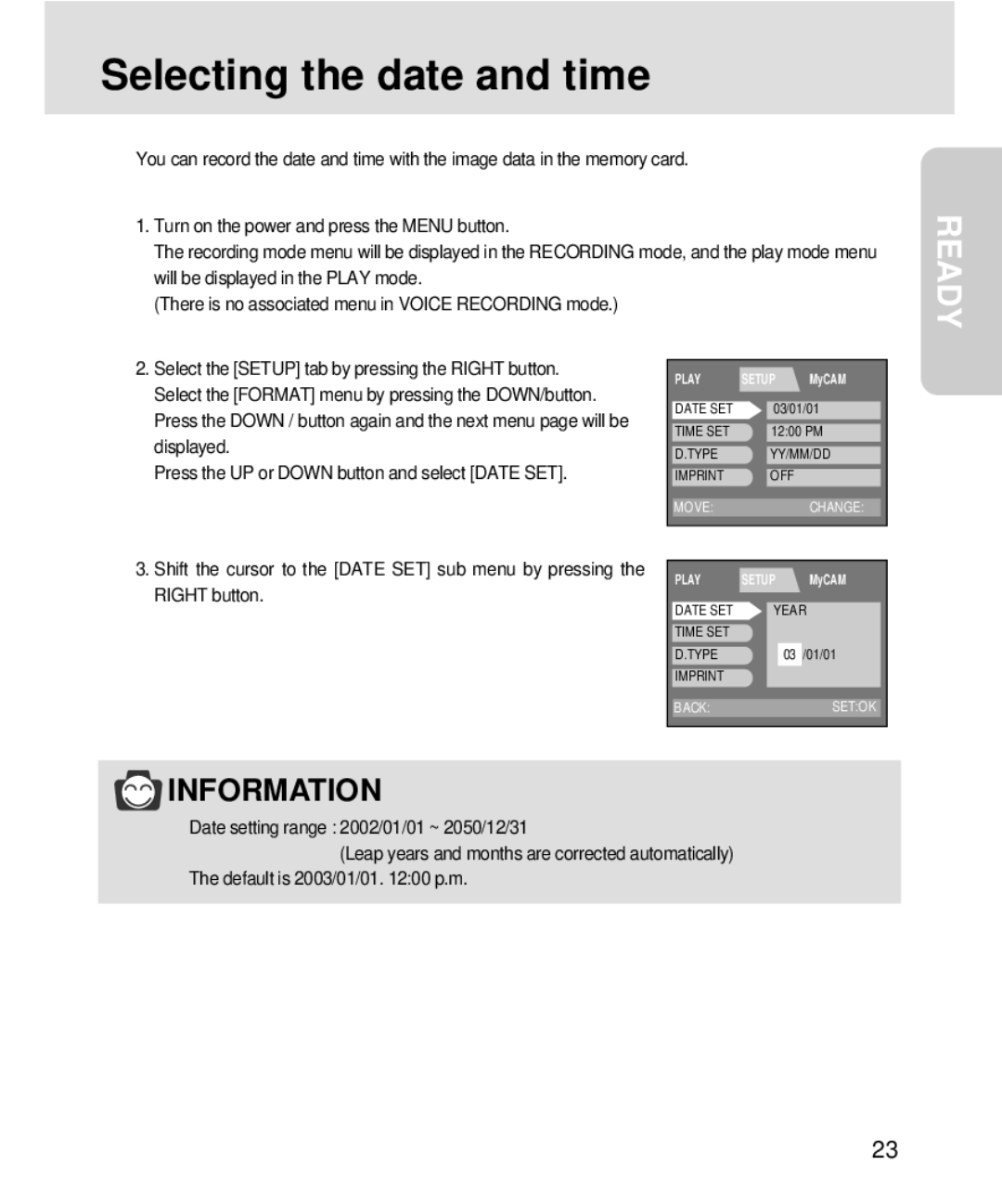 Samsung V3, 3500 manual Selecting the date and time 