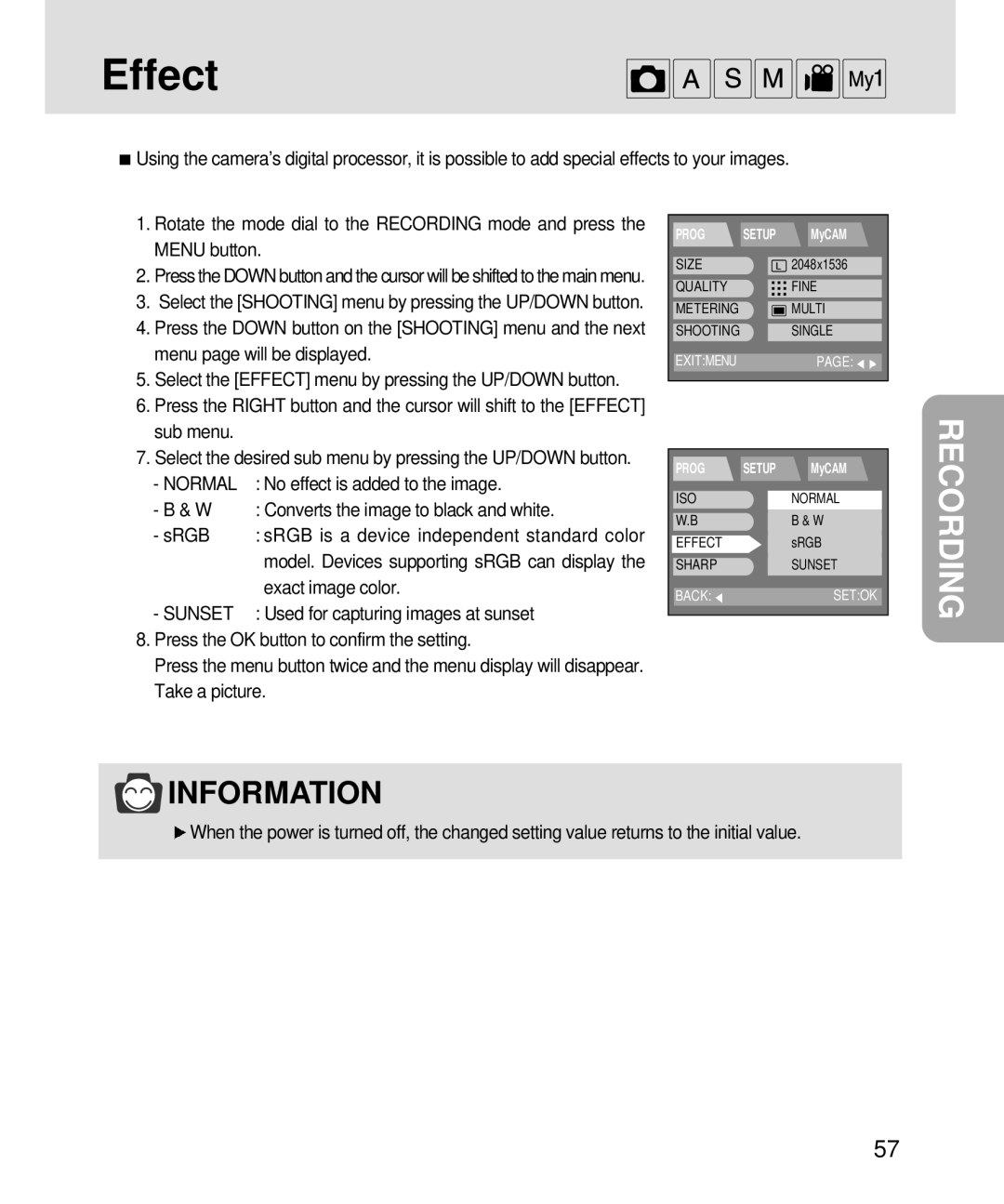 Samsung V3, 3500 manual Effect, No effect is added to the image, Converts the image to black and white, Exact image color 