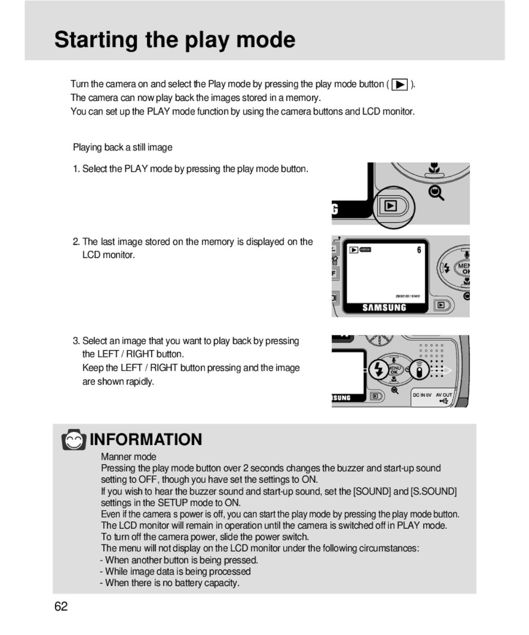 Samsung 3500, V3 manual Starting the play mode 