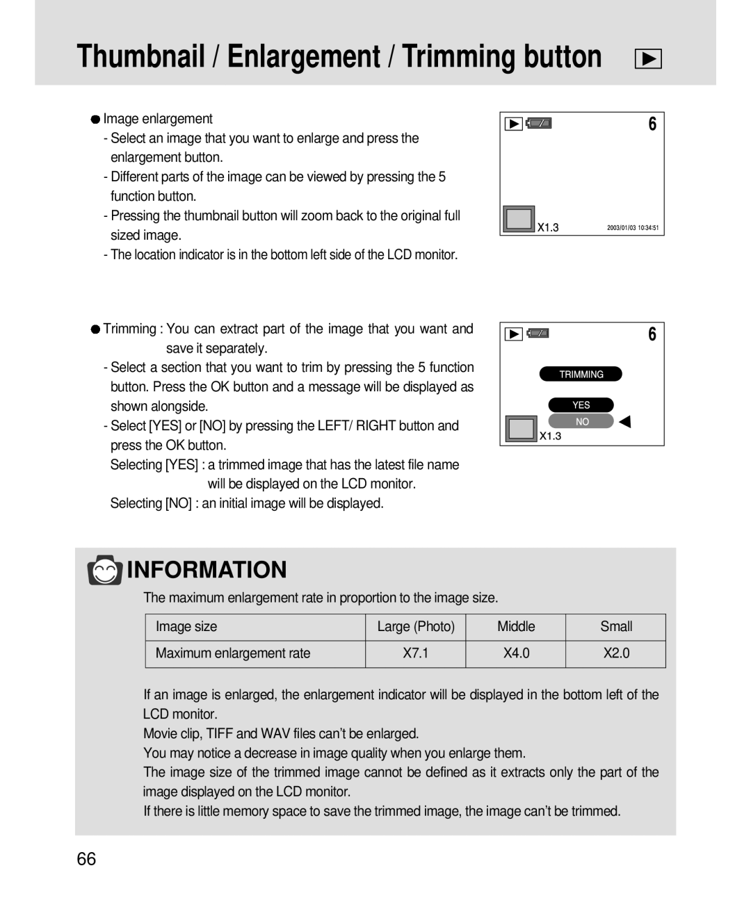 Samsung 3500, V3 manual Thumbnail / Enlargement / Trimming button, Selecting no an initial image will be displayed 