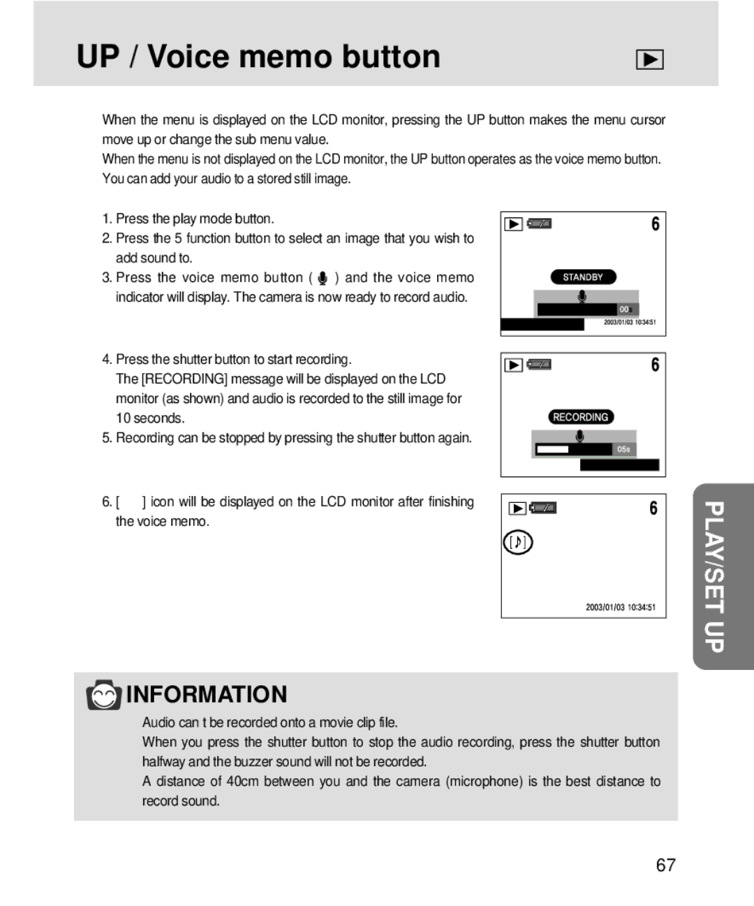 Samsung V3, 3500 manual UP / Voice memo button 