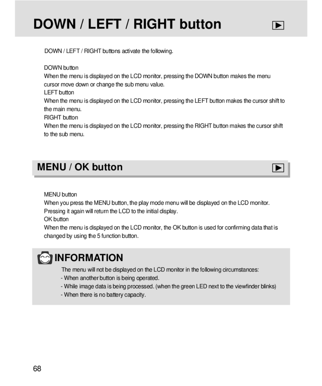 Samsung 3500, V3 manual Down / Left / Right button, Menu / OK button 