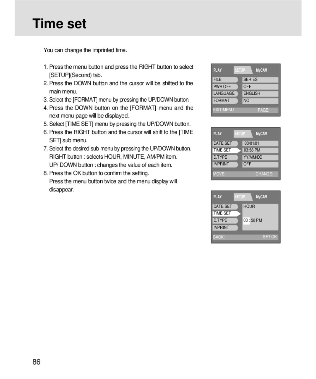 Samsung 3500, V3 manual Time set 