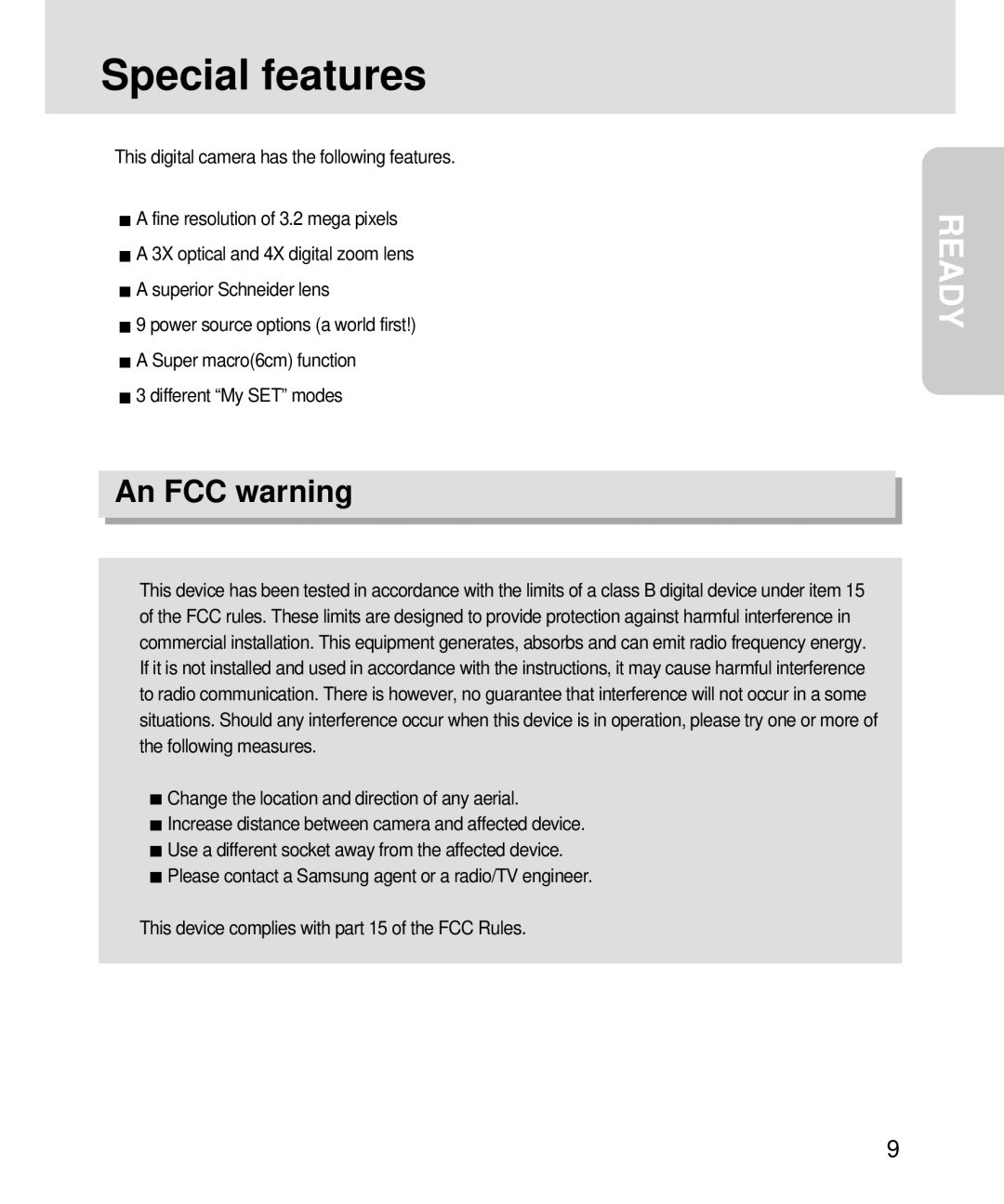 Samsung V3, 3500 manual Special features, An FCC warning 