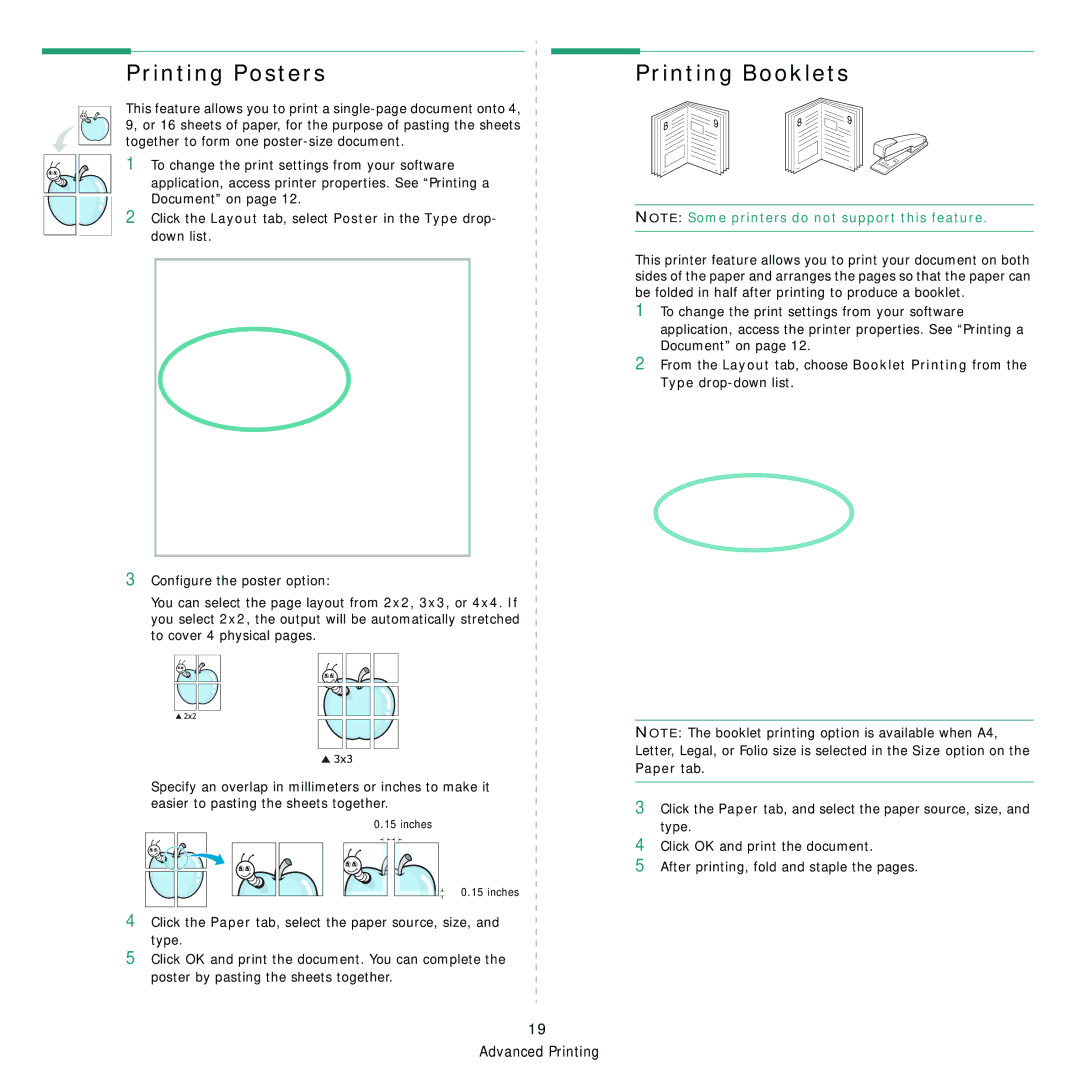 Samsung 3560 manual Printing Posters, Printing Booklets 