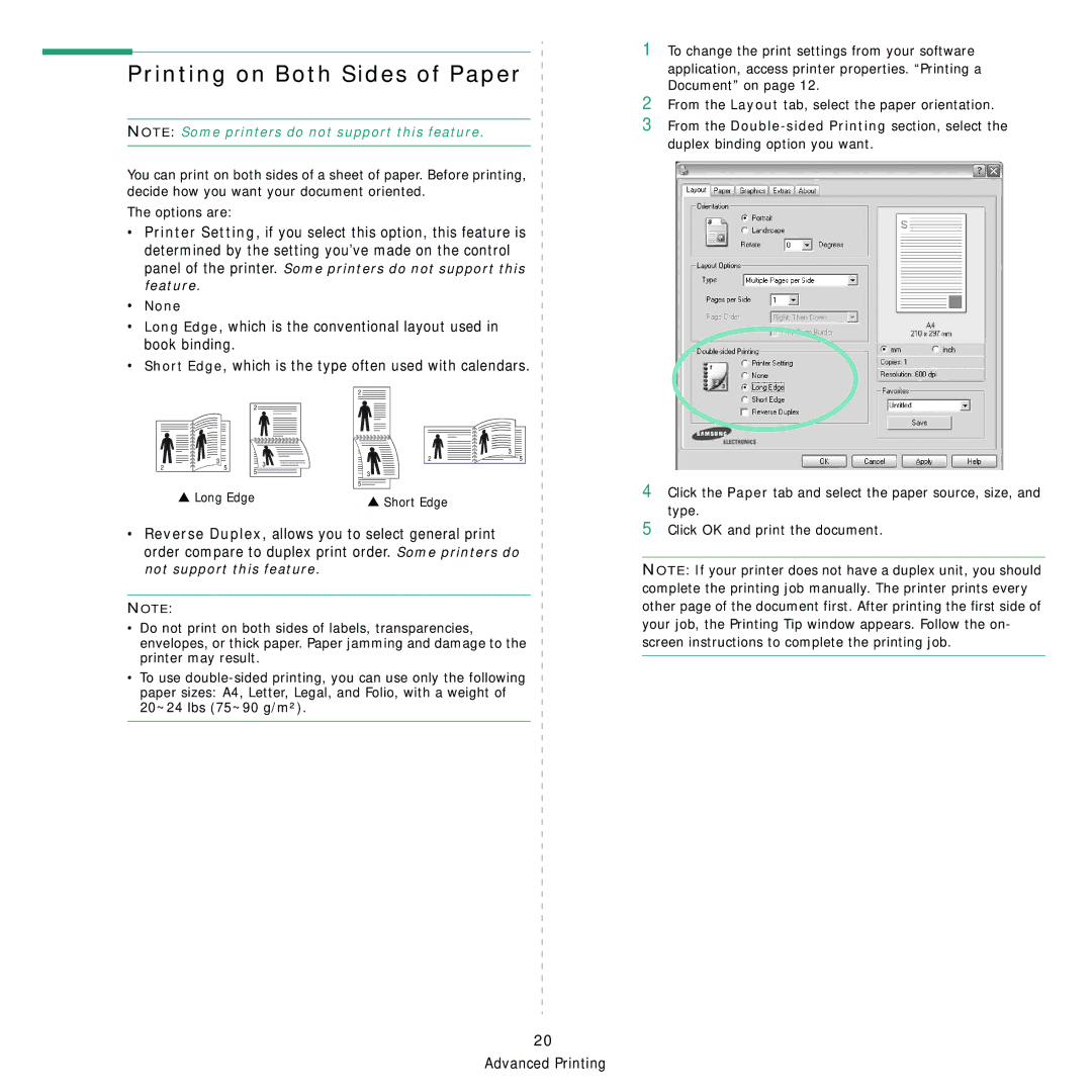 Samsung 3560 manual Printing on Both Sides of Paper, None 