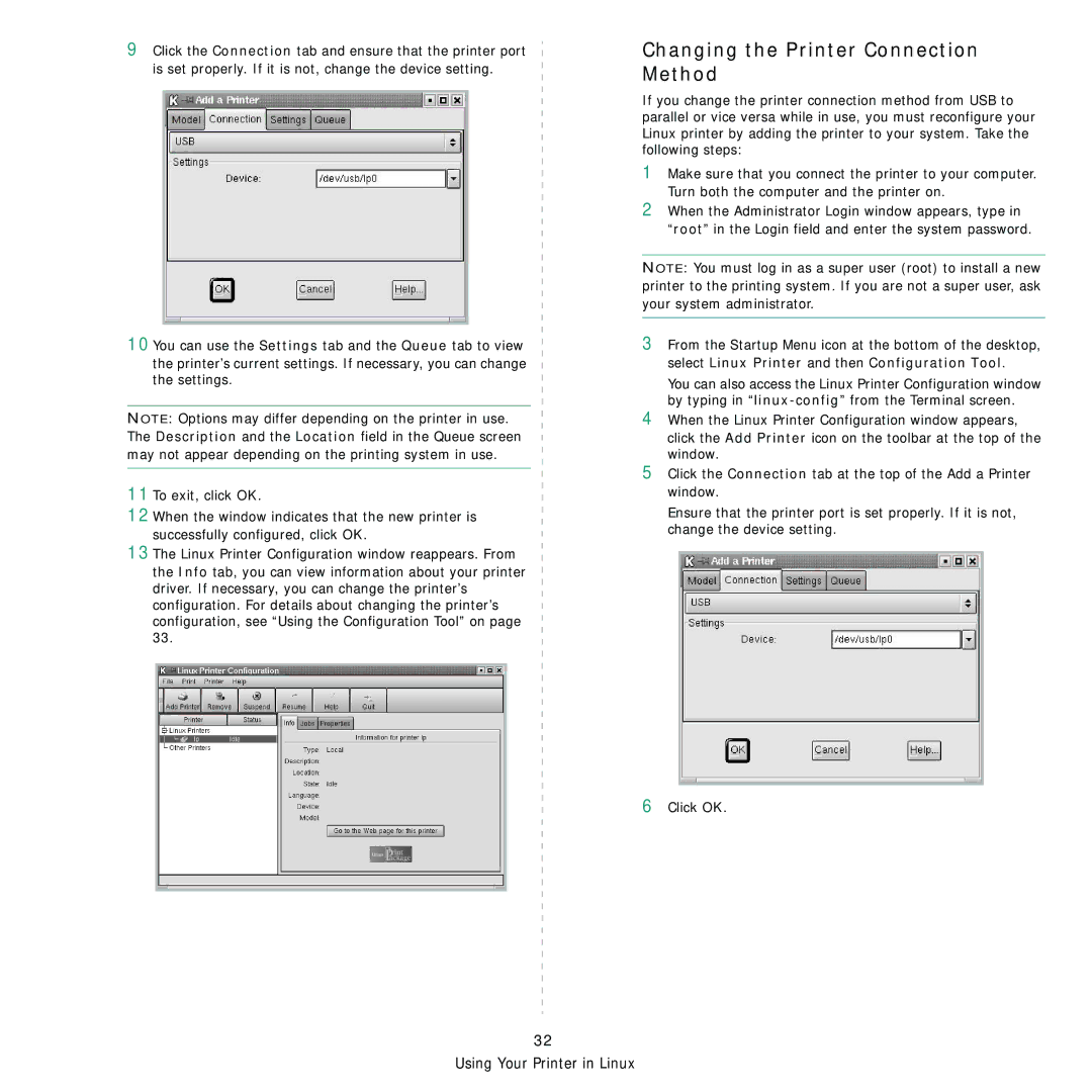 Samsung 3560 manual Changing the Printer Connection Method, From the Startup Menu icon at the bottom of the desktop 