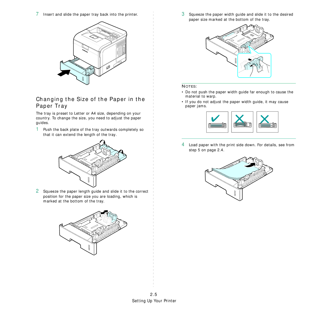 Samsung 3560 manual Changing the Size of the Paper in the Paper Tray 