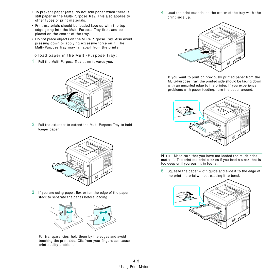 Samsung 3560 manual To load paper in the Multi-Purpose Tray 