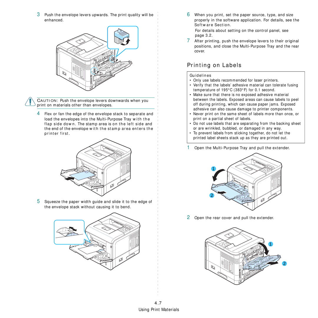 Samsung 3560 manual Printing on Labels, Only use labels recommended for laser printers 