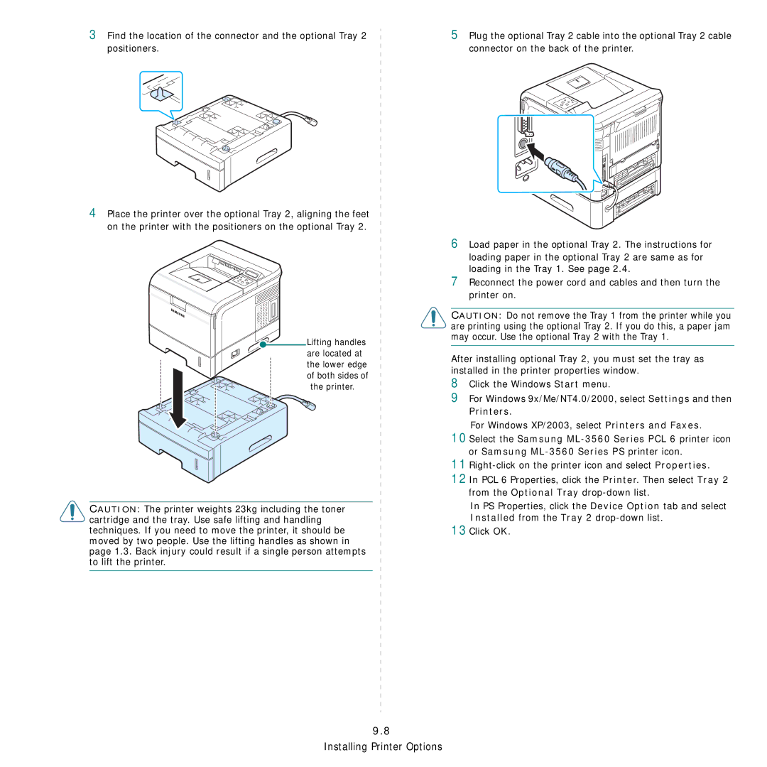 Samsung 3560 manual Installing Printer Options 