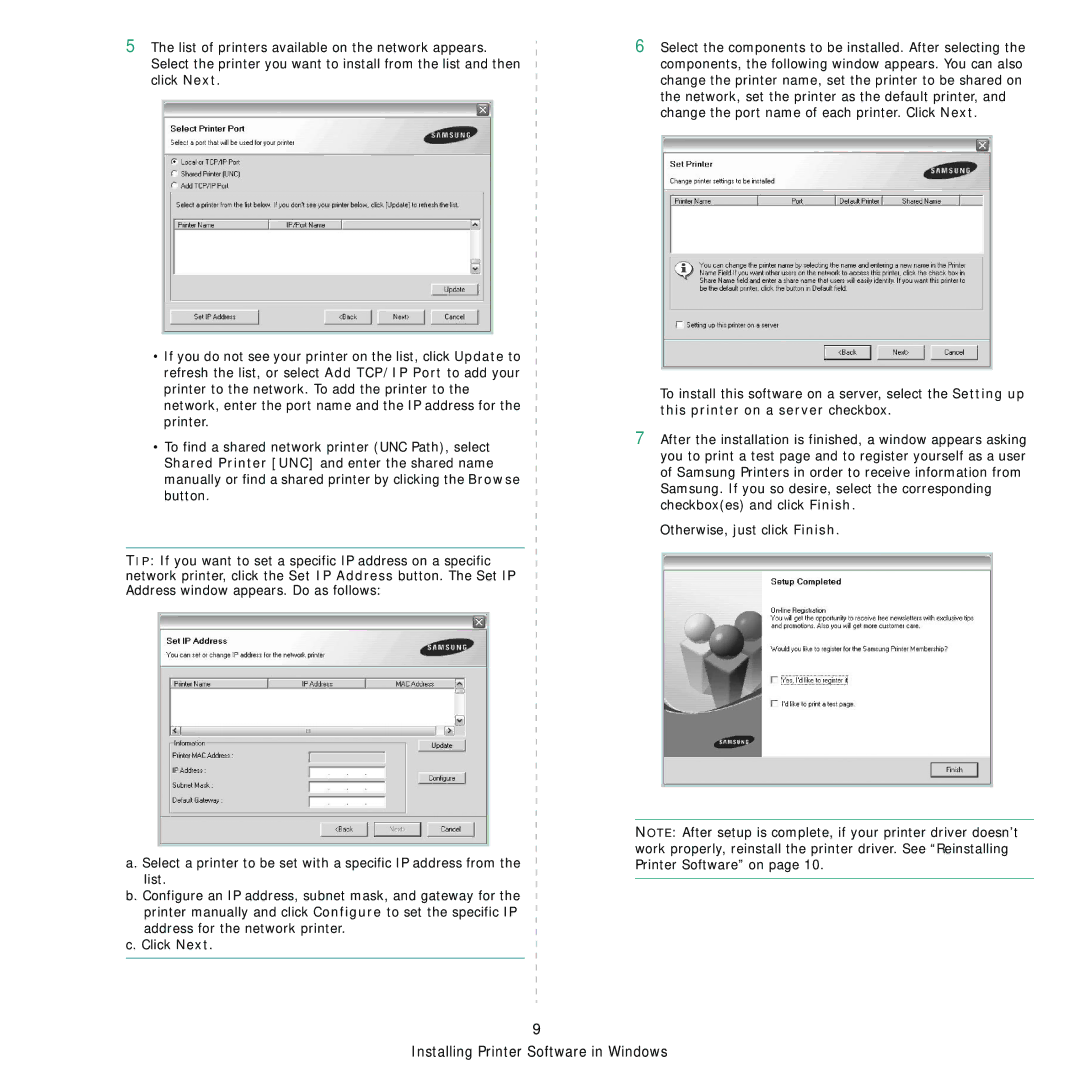 Samsung 3560 manual Installing Printer Software in Windows 