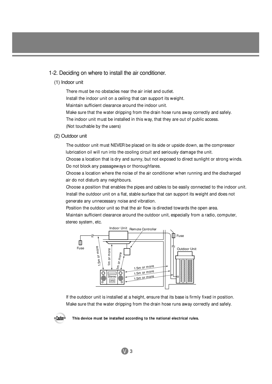 Samsung 3759 technical manual Deciding on where to install the air conditioner, Indoor unit 