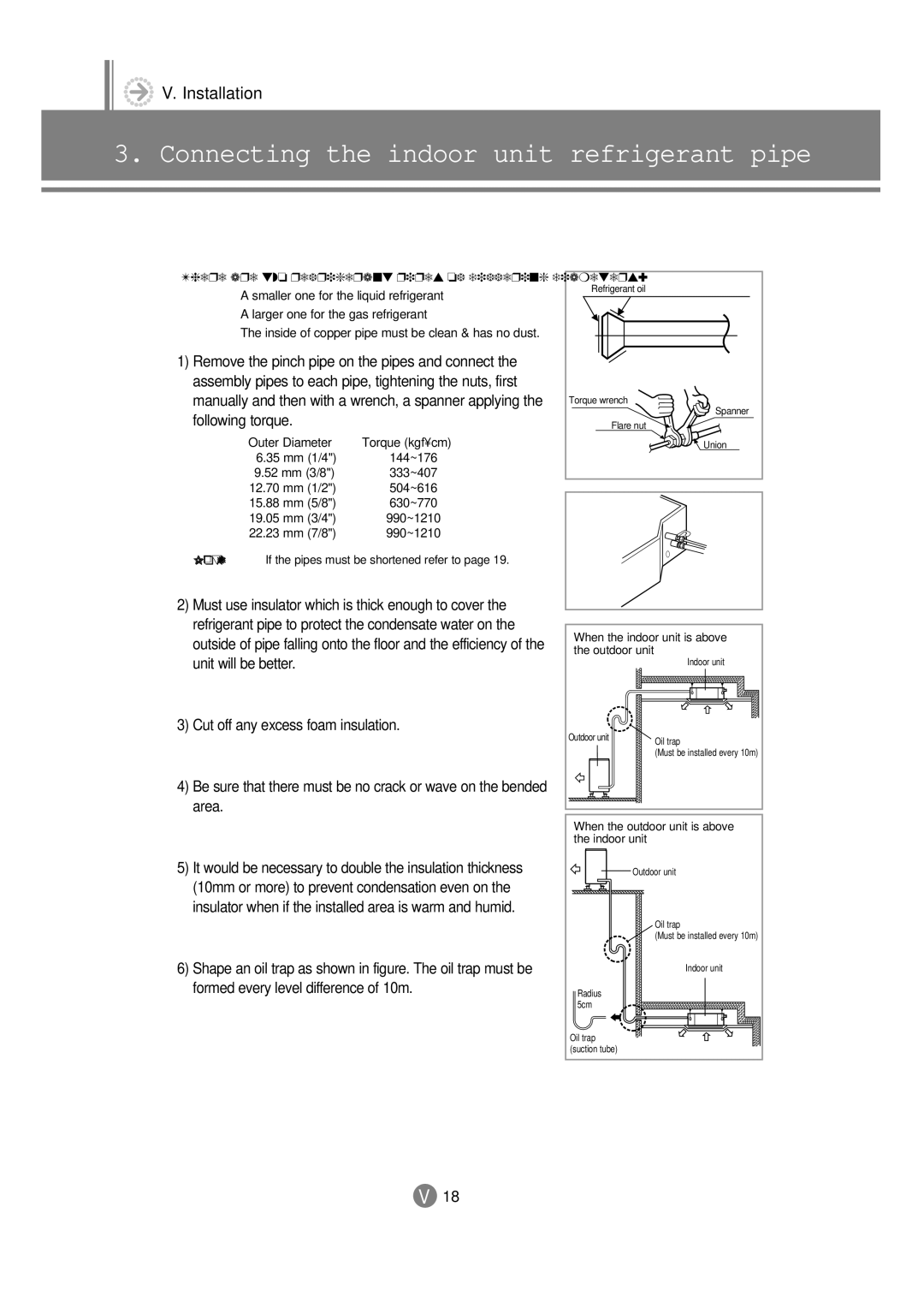 Samsung 3759 Connecting the indoor unit refrigerant pipe, There are two refrigerant pipes of differing diameters 