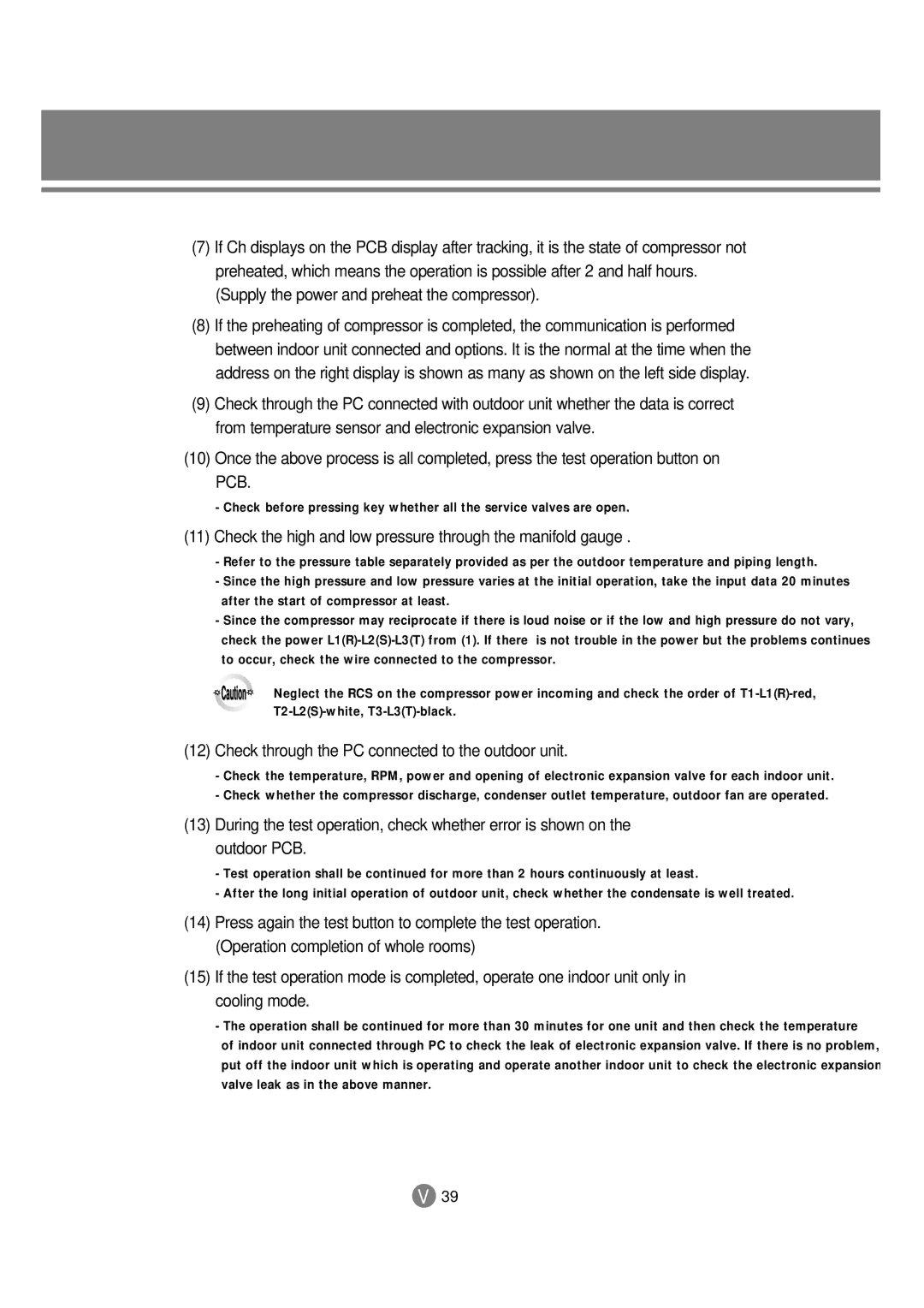 Samsung 3759 technical manual Check the high and low pressure through the manifold gauge 