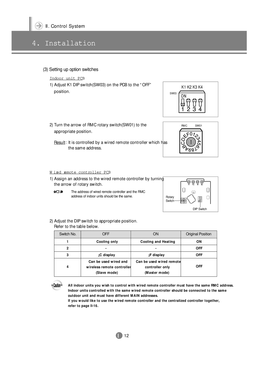 Samsung 3759 technical manual Setting up option switches, Switch No, Original Position 