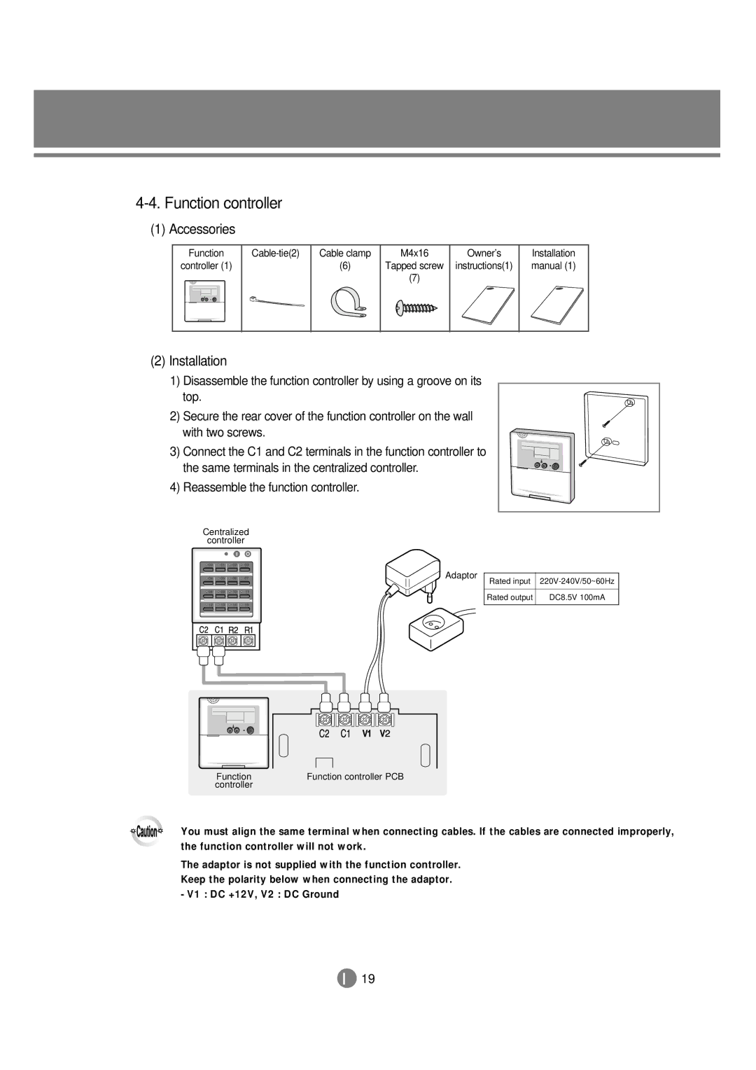 Samsung 3759 technical manual Reassemble the function controller, Centralized Controller Adaptor 