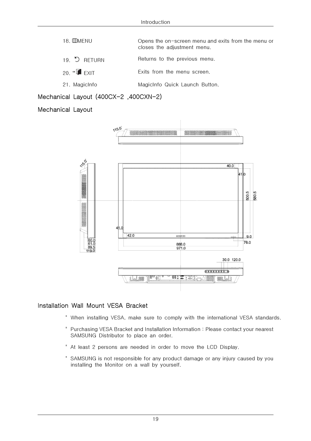 Samsung 400CXN-2, 400CX-2, 460CXN-2, 460CX-2 quick start Introduction Menu 