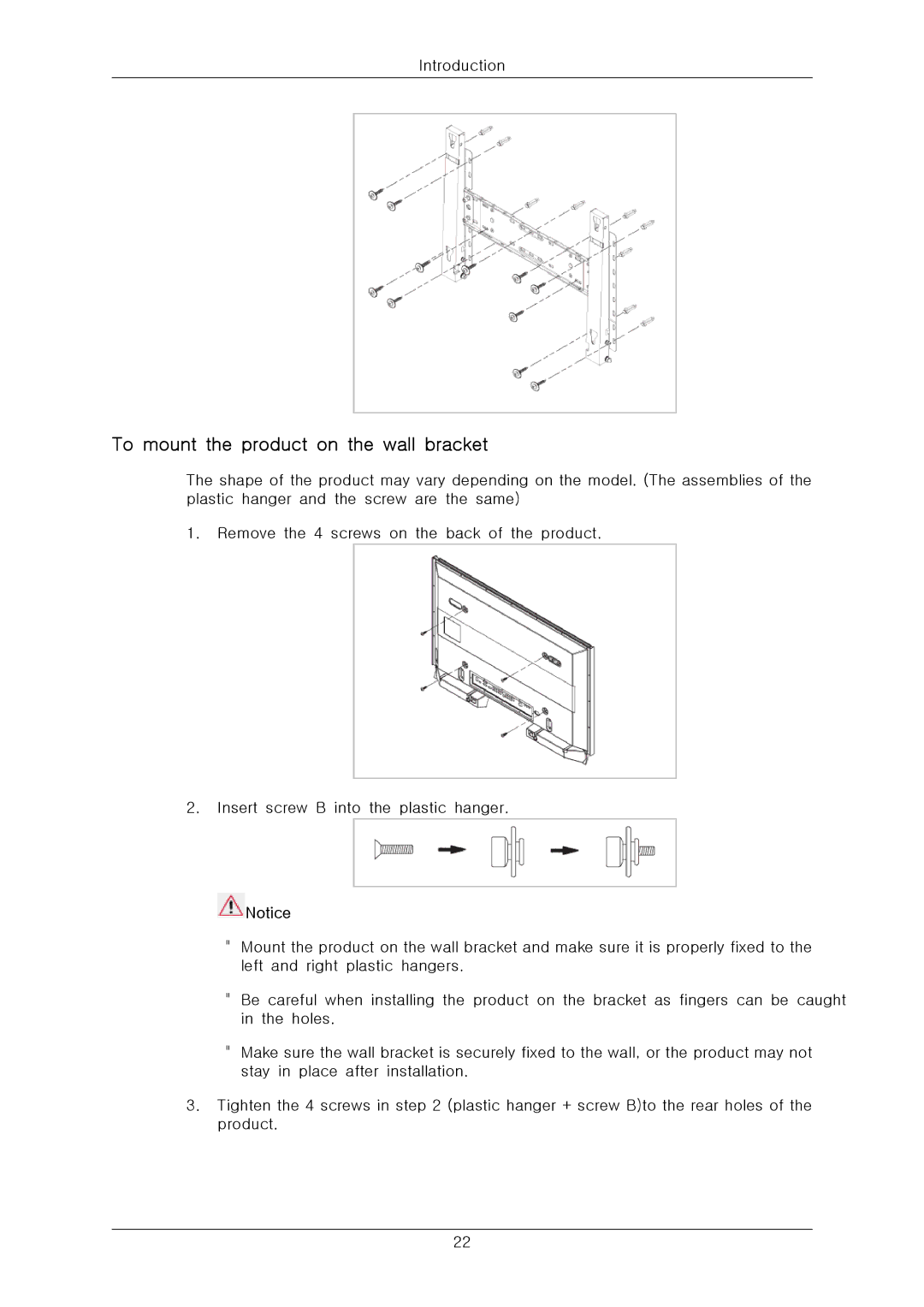 Samsung 460CX-2, 400CXN-2, 400CX-2, 460CXN-2 quick start To mount the product on the wall bracket 