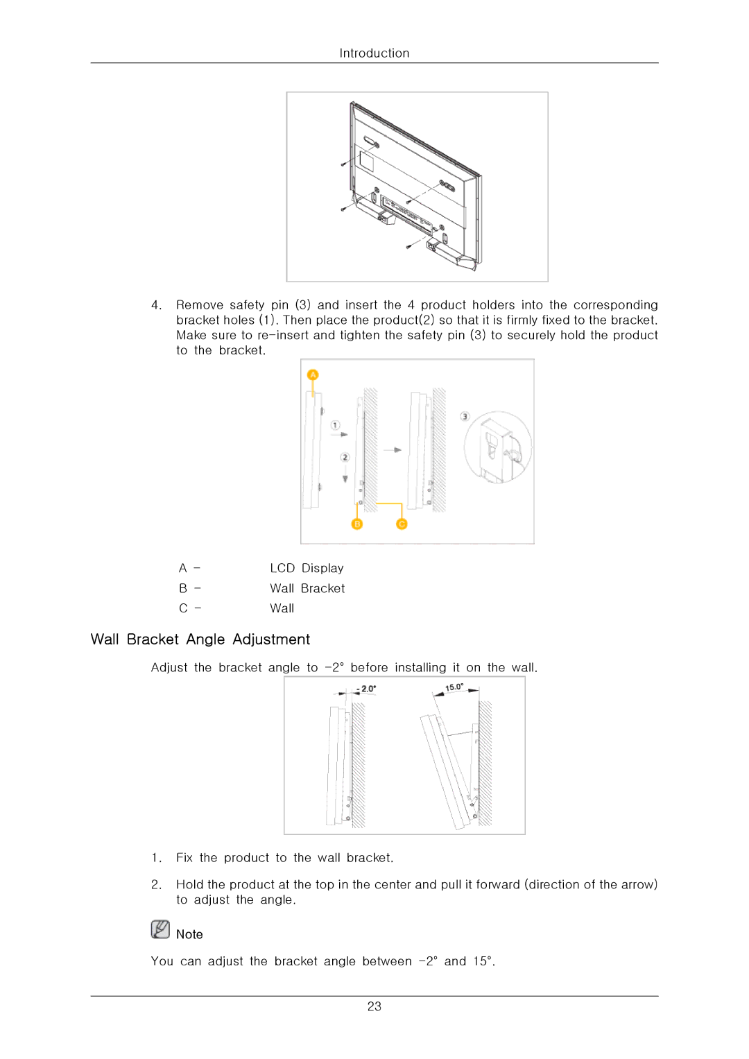 Samsung 400CXN-2, 400CX-2, 460CXN-2, 460CX-2 quick start Wall Bracket Angle Adjustment 