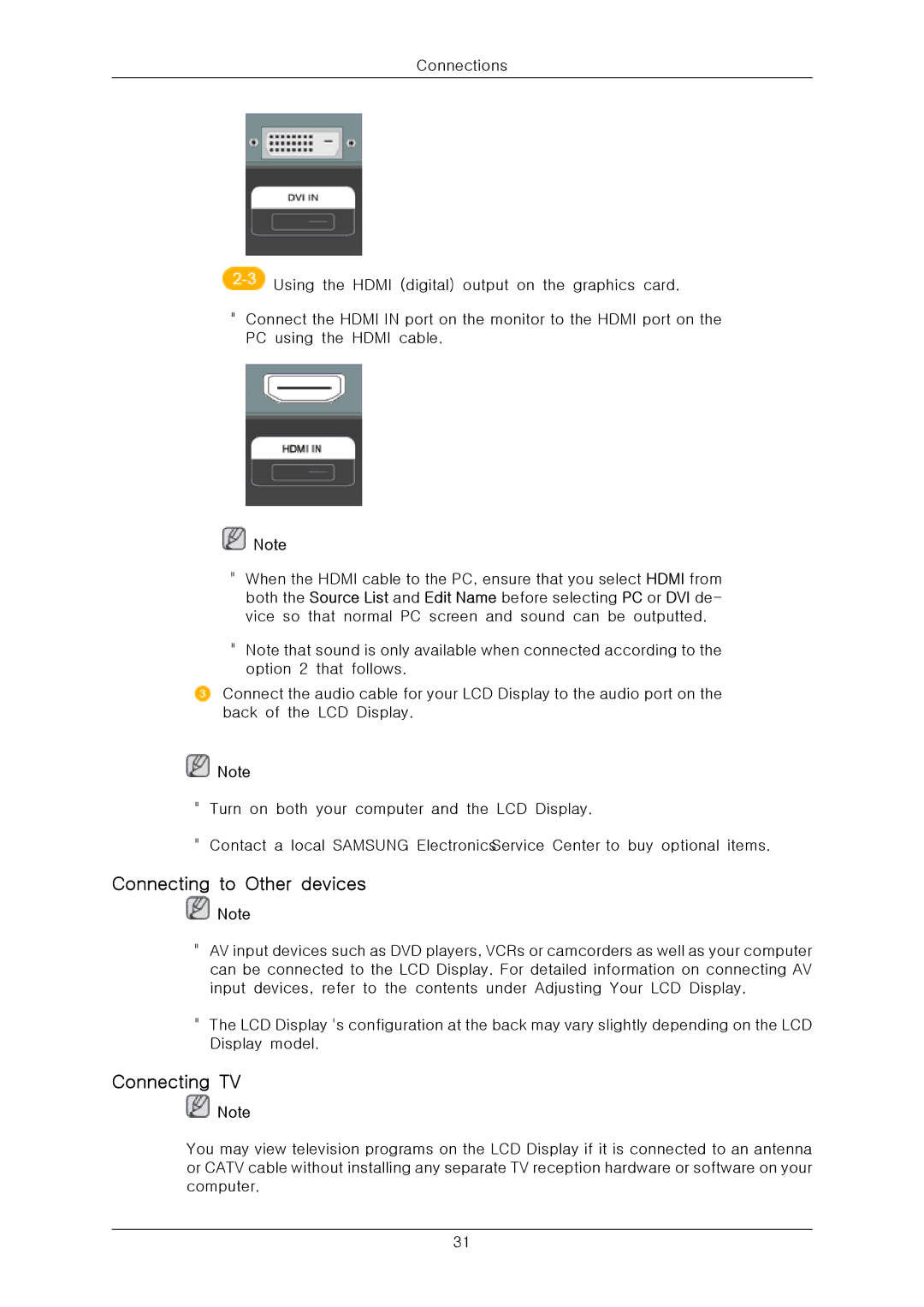 Samsung 400CXN-2, 400CX-2, 460CXN-2, 460CX-2 quick start Connecting to Other devices, Connecting TV 