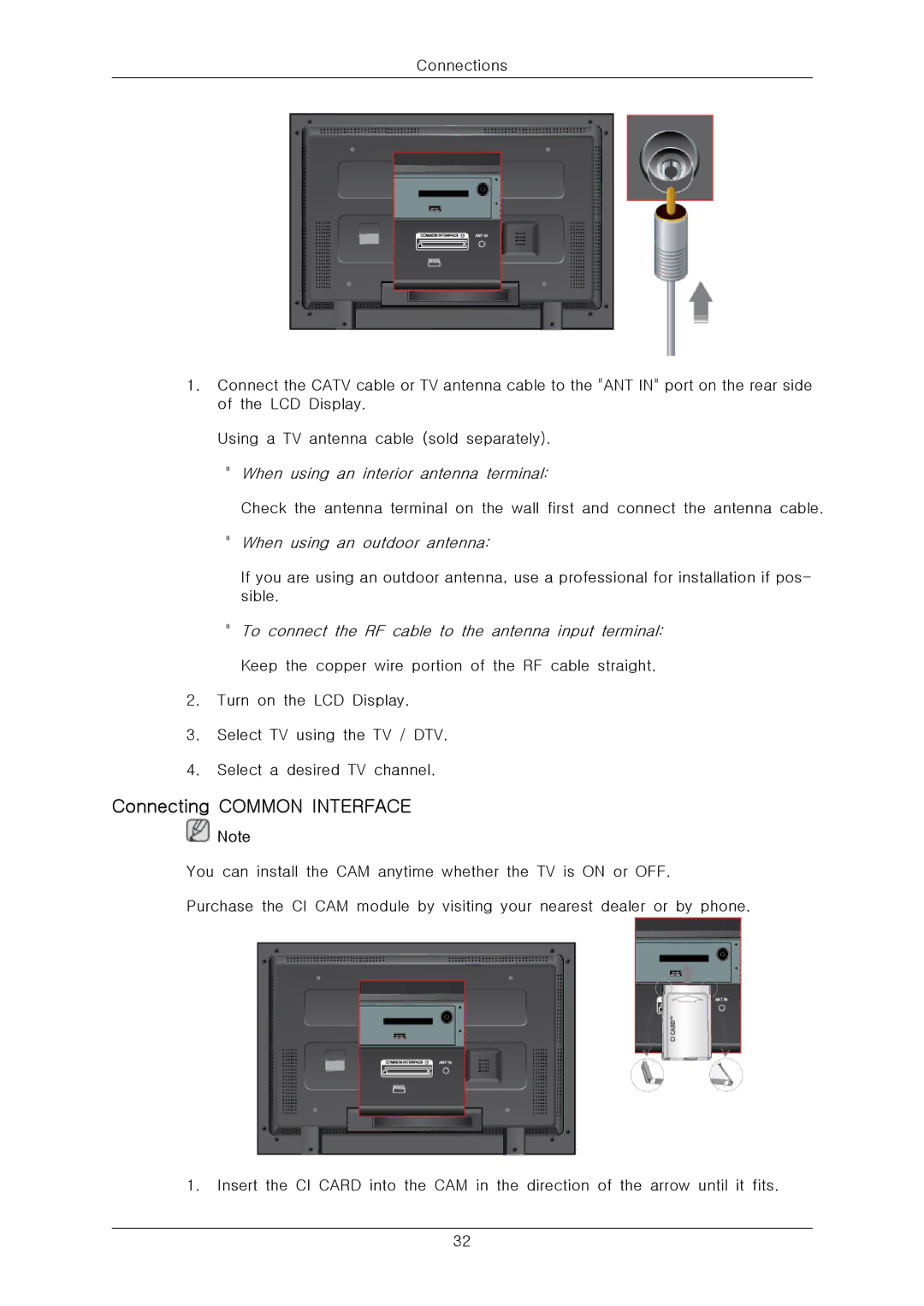 Samsung 400CX-2, 400CXN-2, 460CXN-2, 460CX-2 quick start Connecting Common Interface 