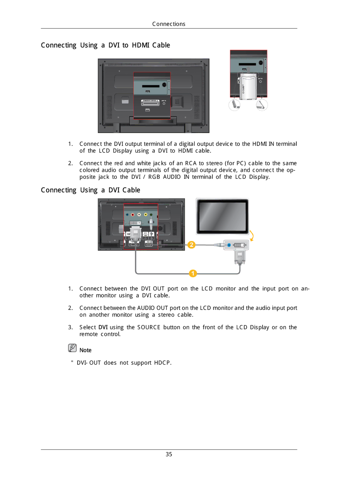 Samsung 400CXN-2, 400CX-2, 460CXN-2, 460CX-2 quick start Connecting Using a DVI to Hdmi Cable, Connecting Using a DVI Cable 