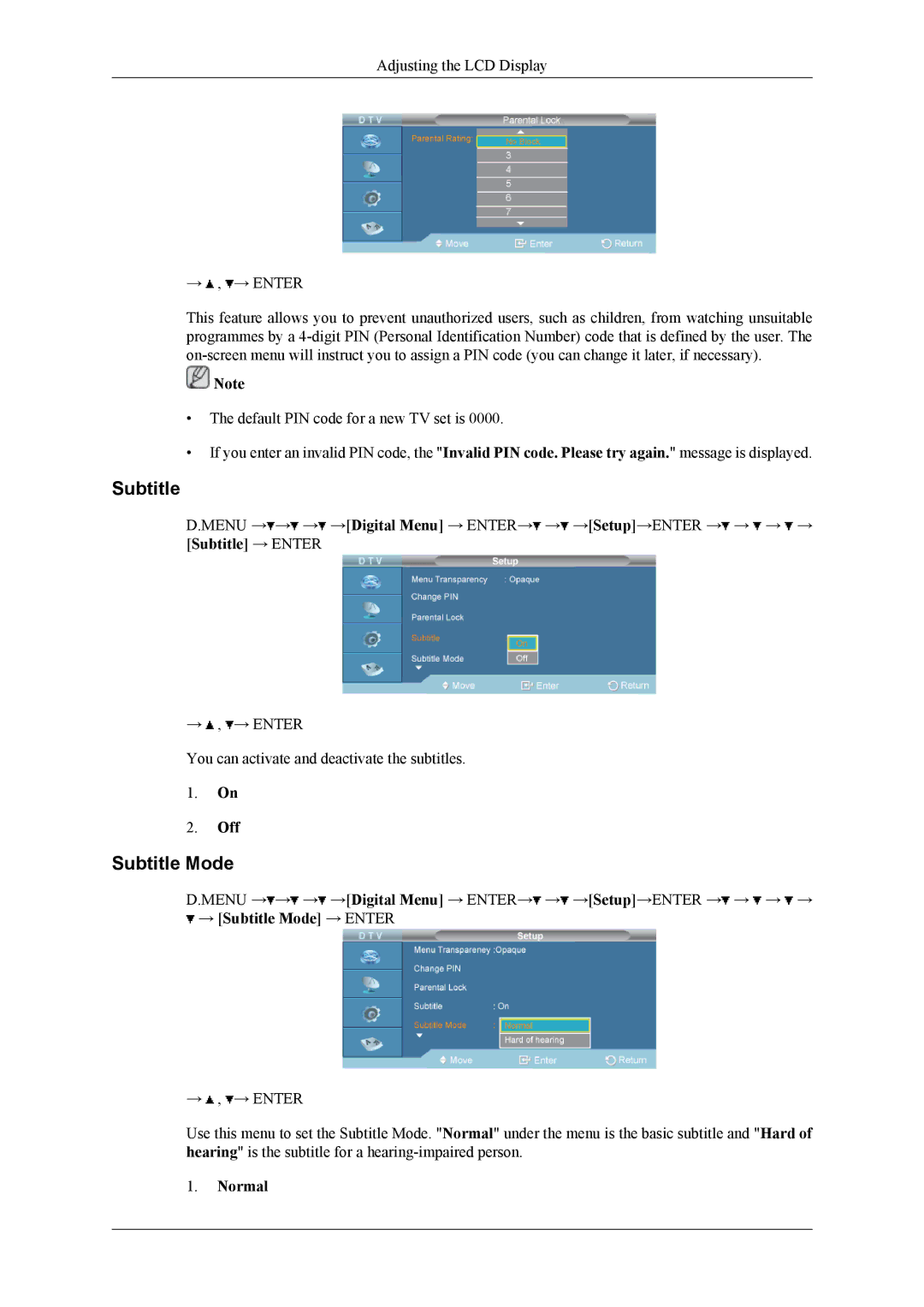 Samsung 400CXN, 460CXN, 460CXn user manual Subtitle Mode 