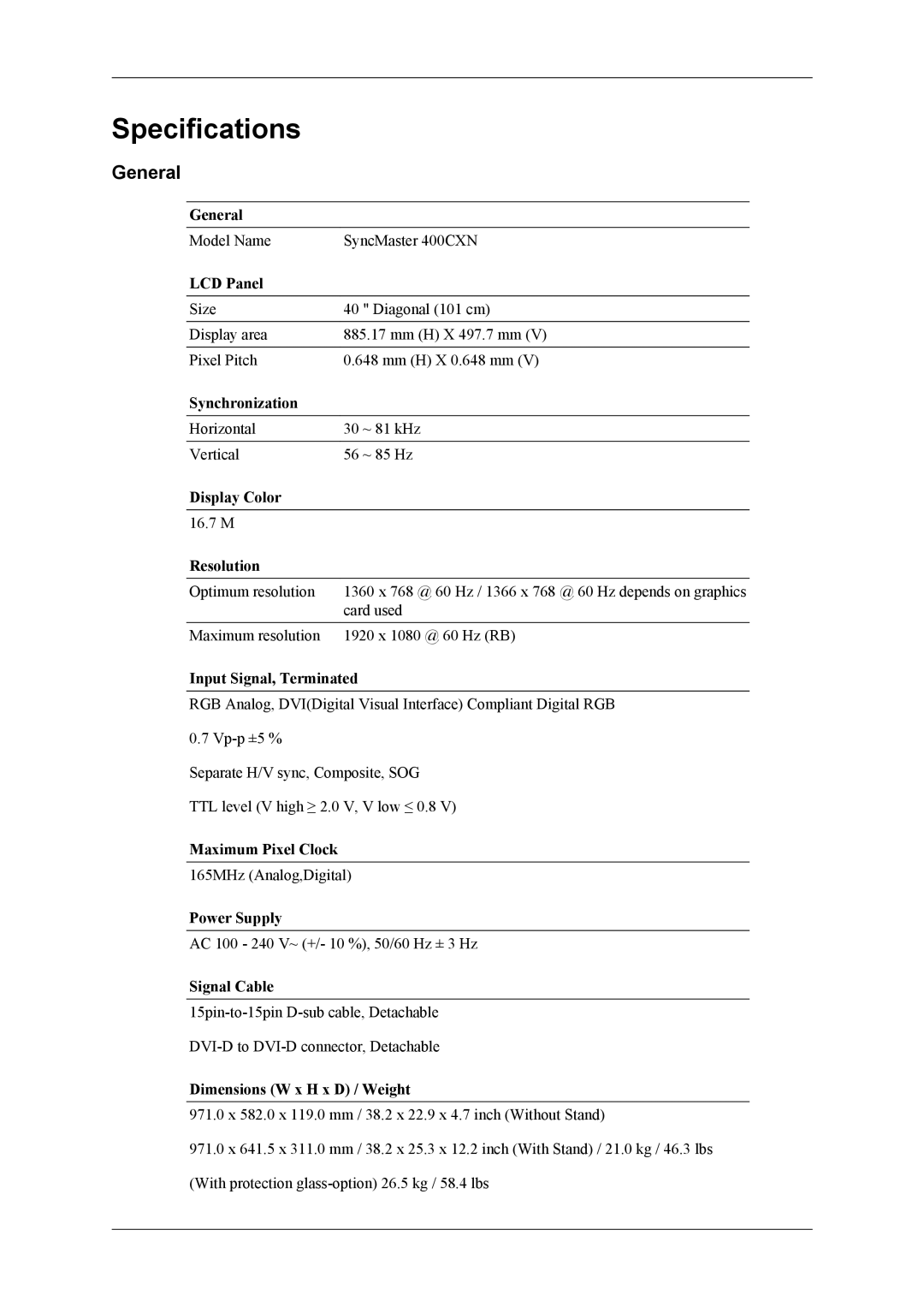 Samsung 400CXN, 460CXN, 460CXn user manual General 