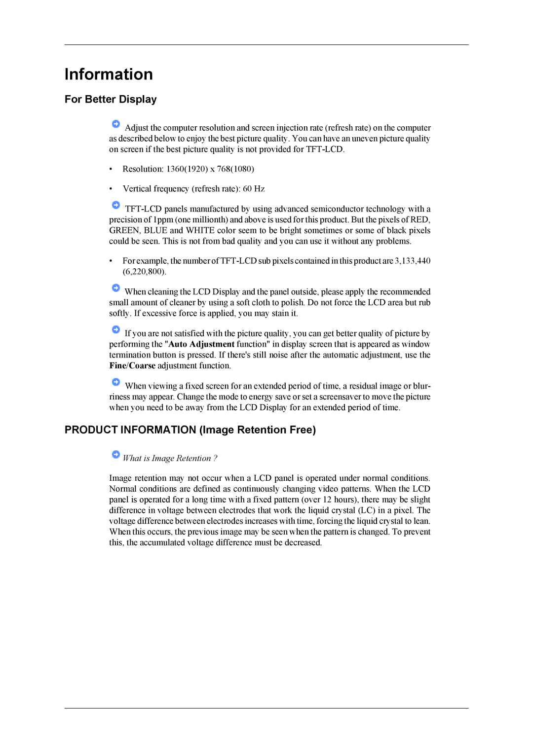 Samsung 400CXN, 460CXN, 460CXn user manual For Better Display, Product Information Image Retention Free 