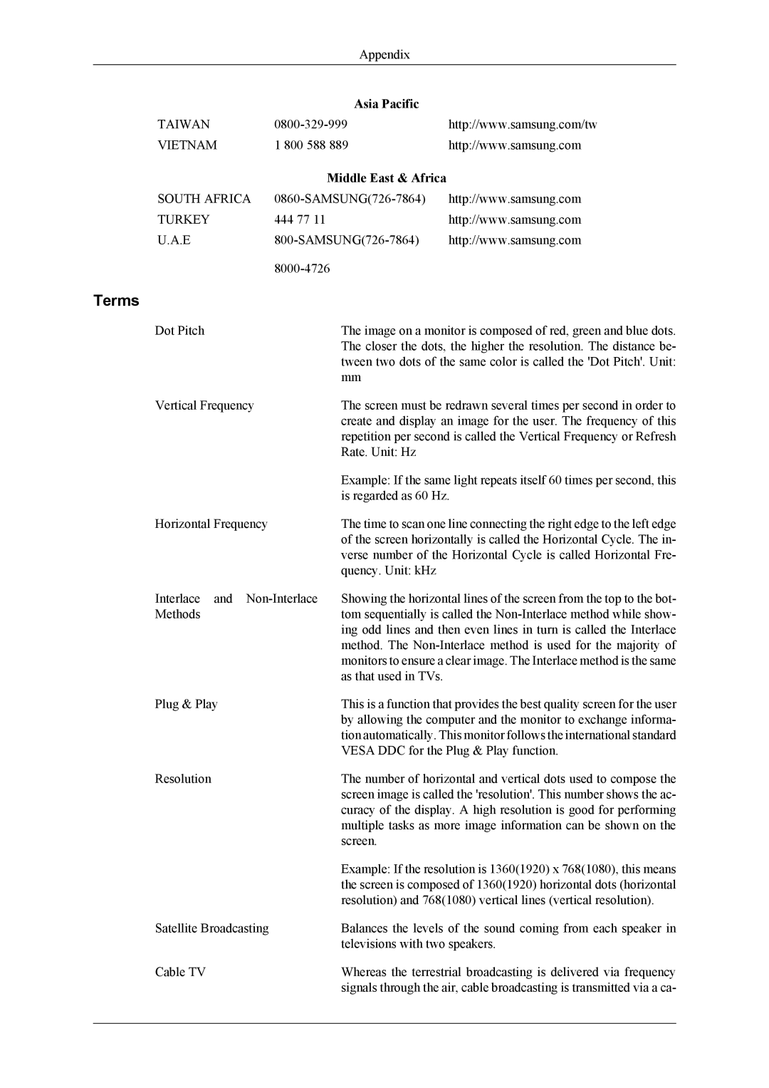 Samsung 460CXn, 400CXN, 460CXN user manual Terms, Middle East & Africa 