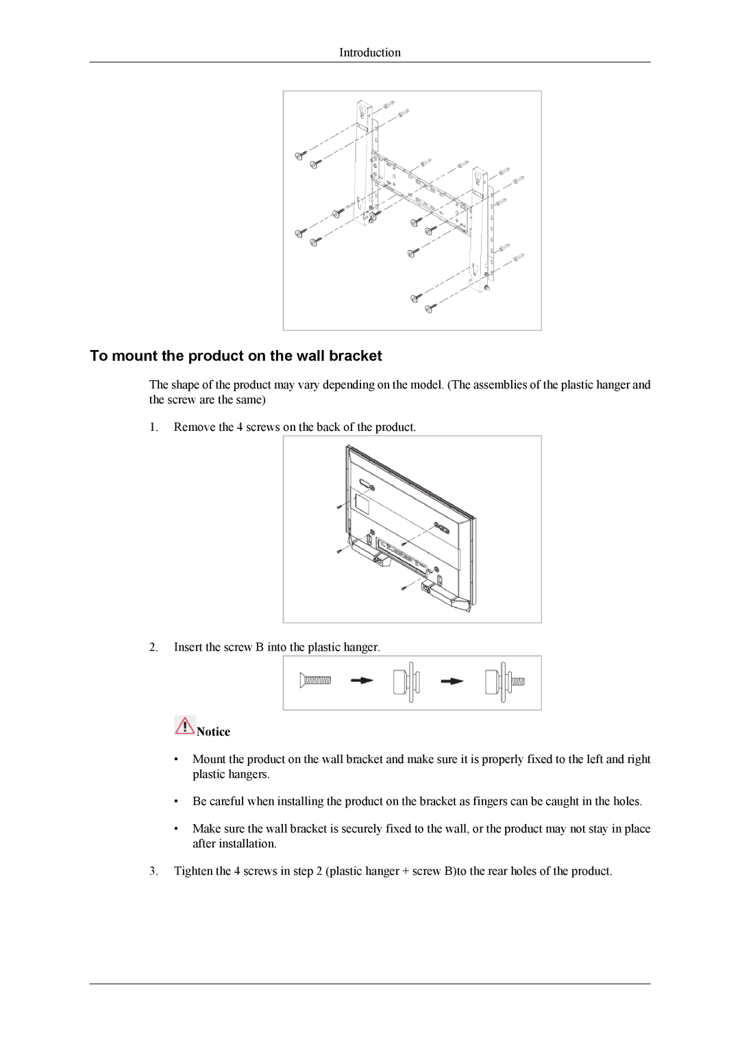 Samsung 400CXN, 460CXN, 460CXn user manual To mount the product on the wall bracket 