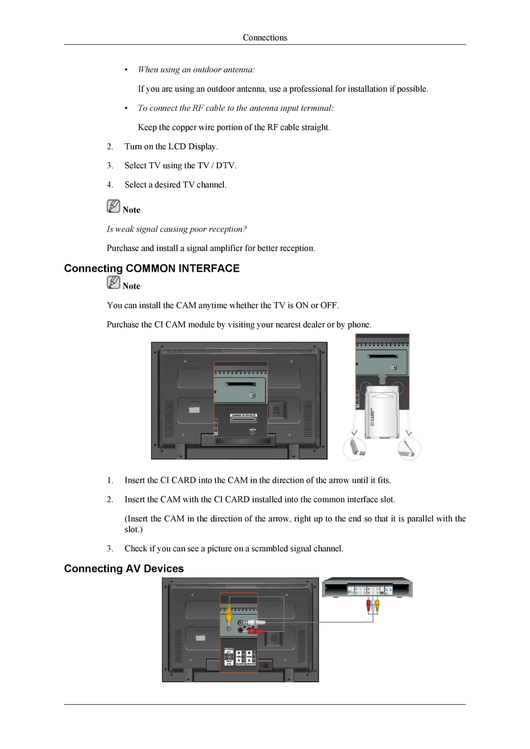 Samsung 400CXN, 460CXN, 460CXn user manual Connecting Common Interface, Connecting AV Devices 