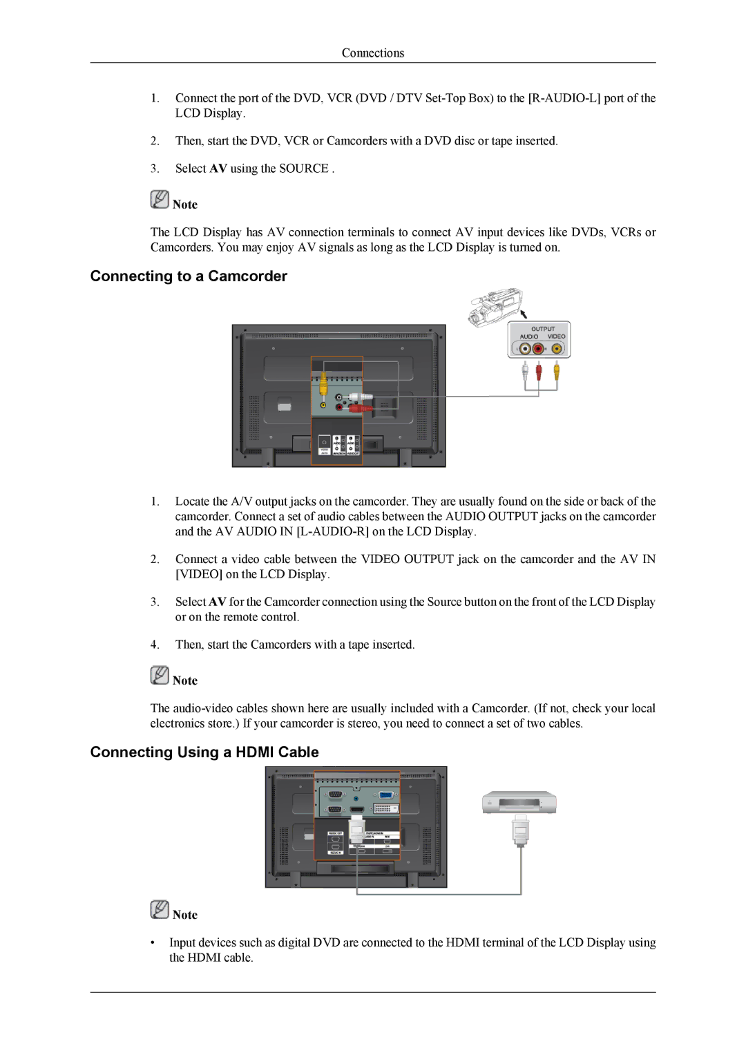 Samsung 460CXn, 400CXN, 460CXN user manual Connecting to a Camcorder, Connecting Using a Hdmi Cable 