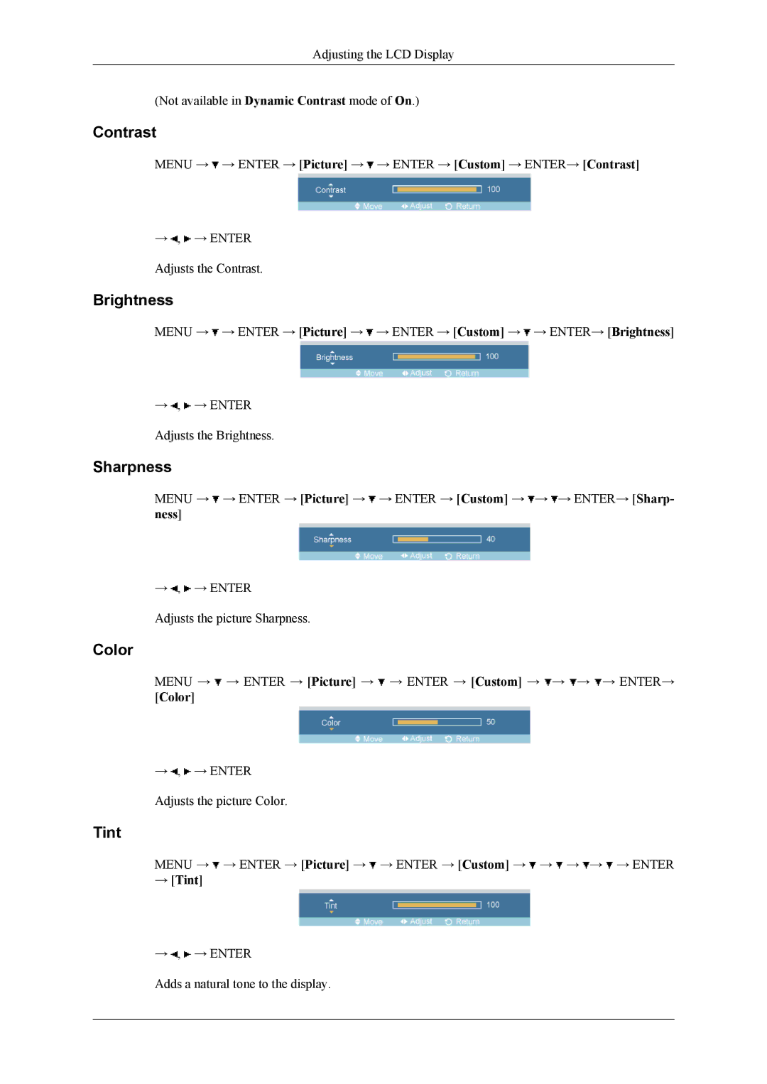 Samsung 460CXn, 400CXN, 460CXN user manual Color, → Tint 