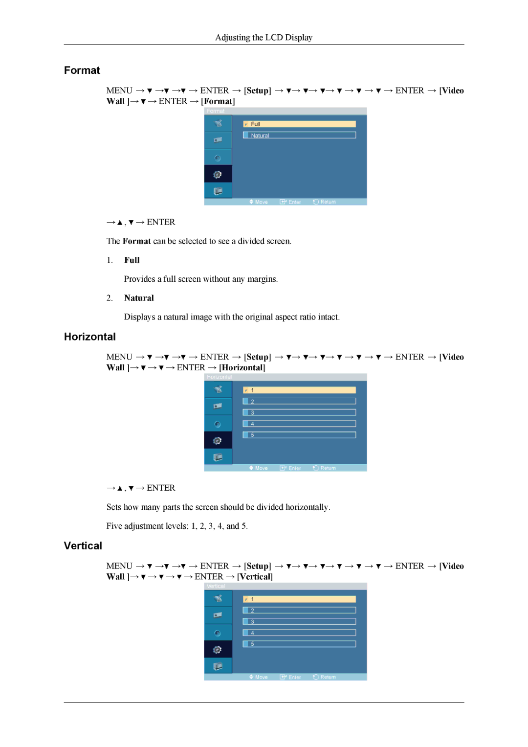 Samsung 400CXN, 460CXN, 460CXn user manual Format, Horizontal, Vertical, Full, Natural 