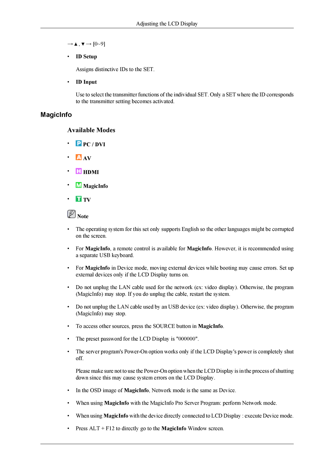 Samsung 400CXN, 460CXN, 460CXn user manual MagicInfo, ID Setup, ID Input 