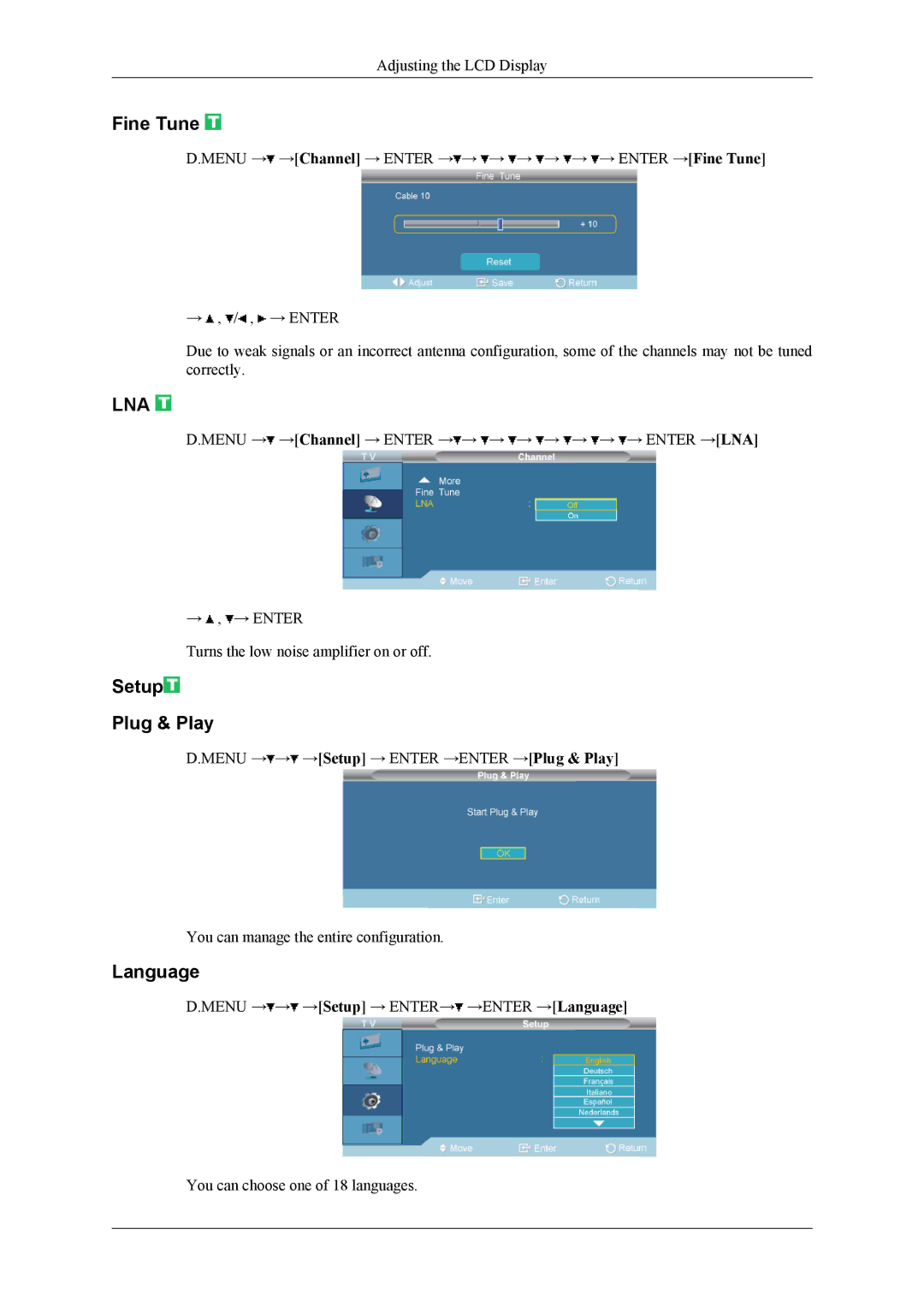 Samsung 400CXN, 460CXN, 460CXn user manual Fine Tune, Setup Plug & Play 